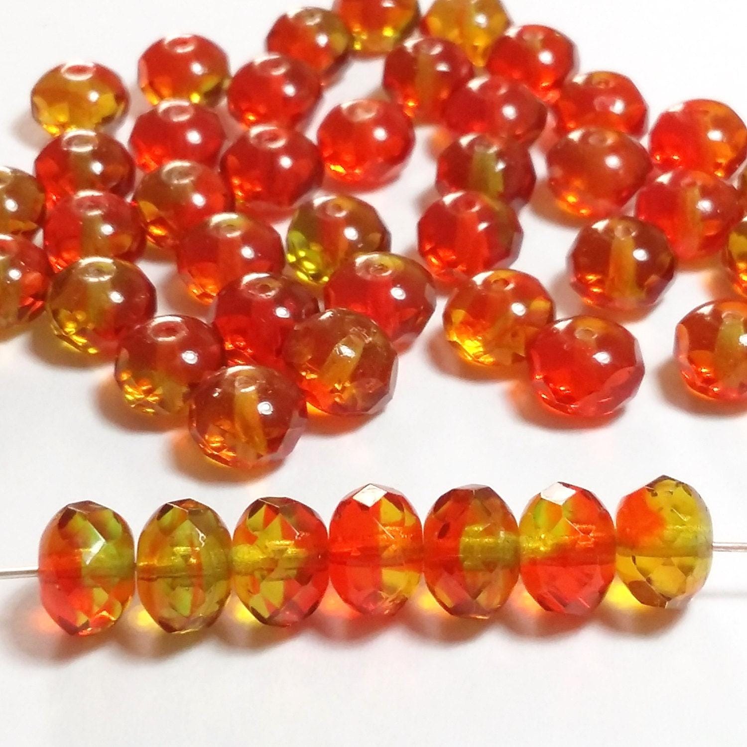 Orange & Yellow Czech Glass Rondelle 9x6mm - 10pcs