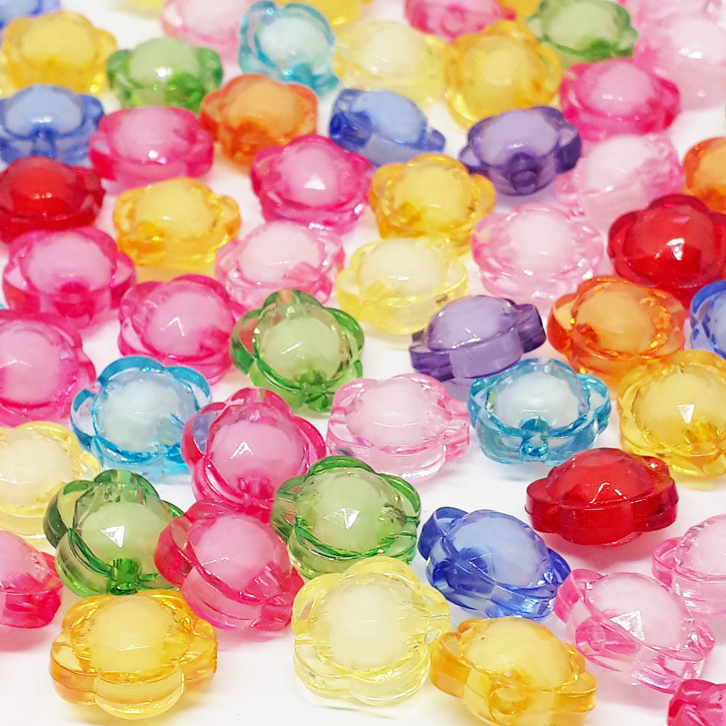 White-Centre Round Flower Acrylic Mixed Colour 12mm - 50pcs
