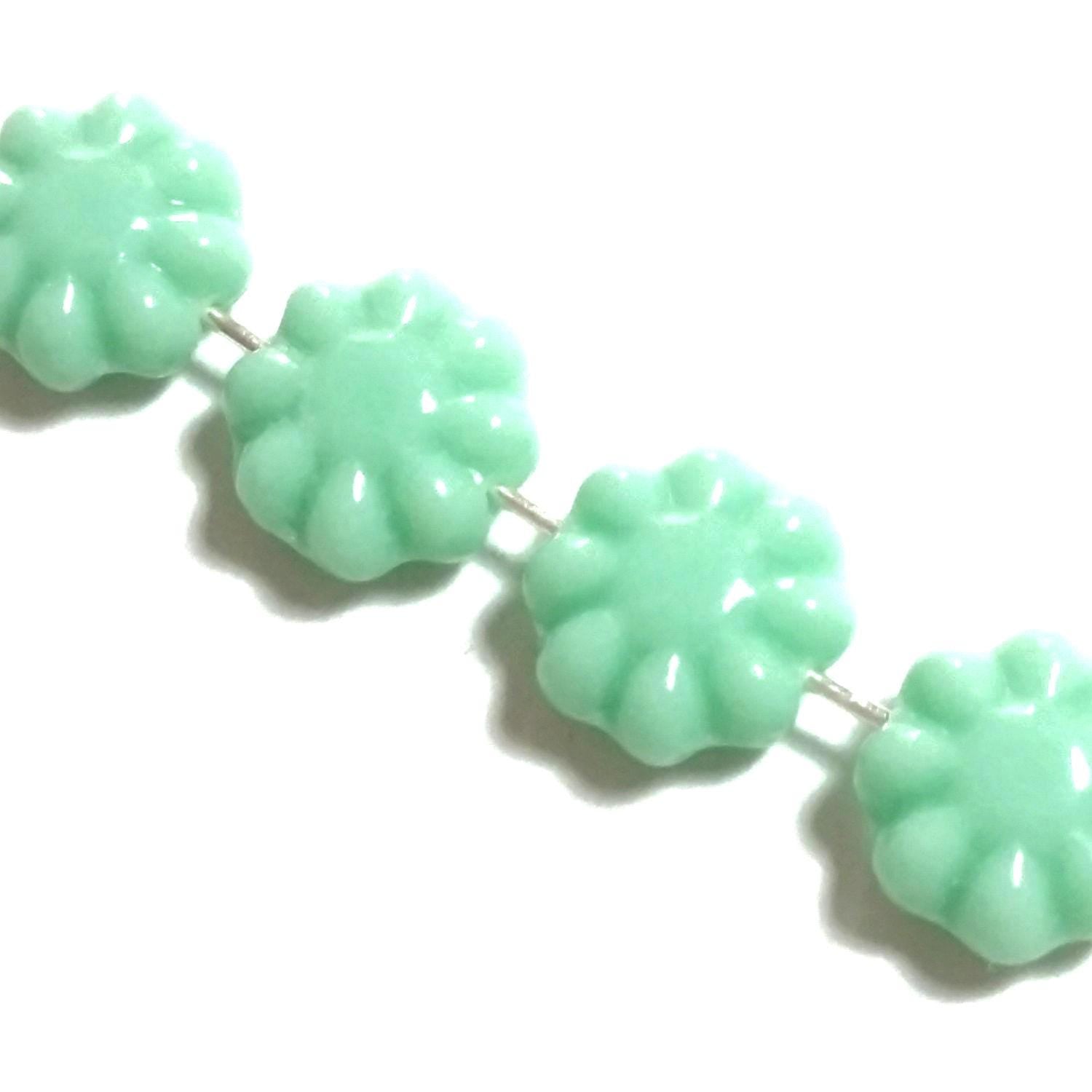 Mint Green Czech Glass Hawaiian Flower 9mm - 10pcs