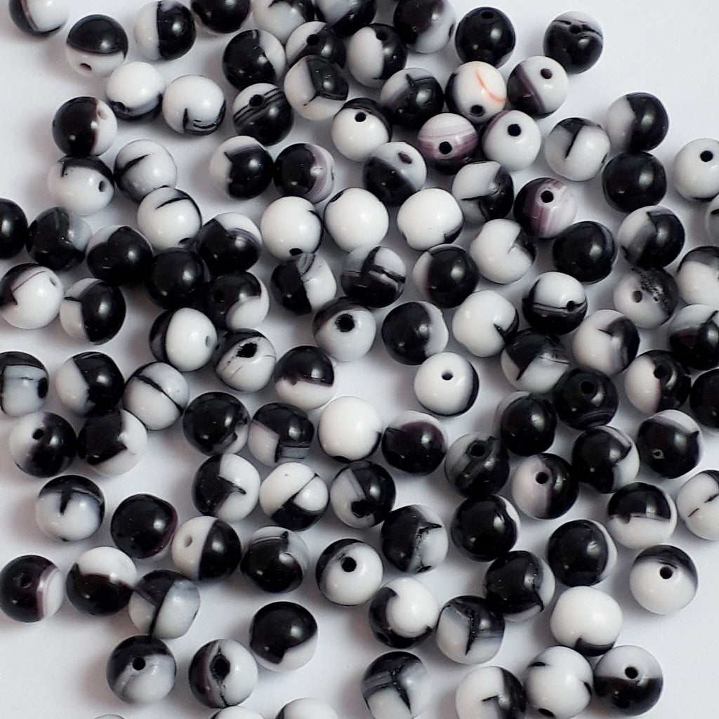 Black, White & Brown Czech Glass Round 6mm - 30pcs