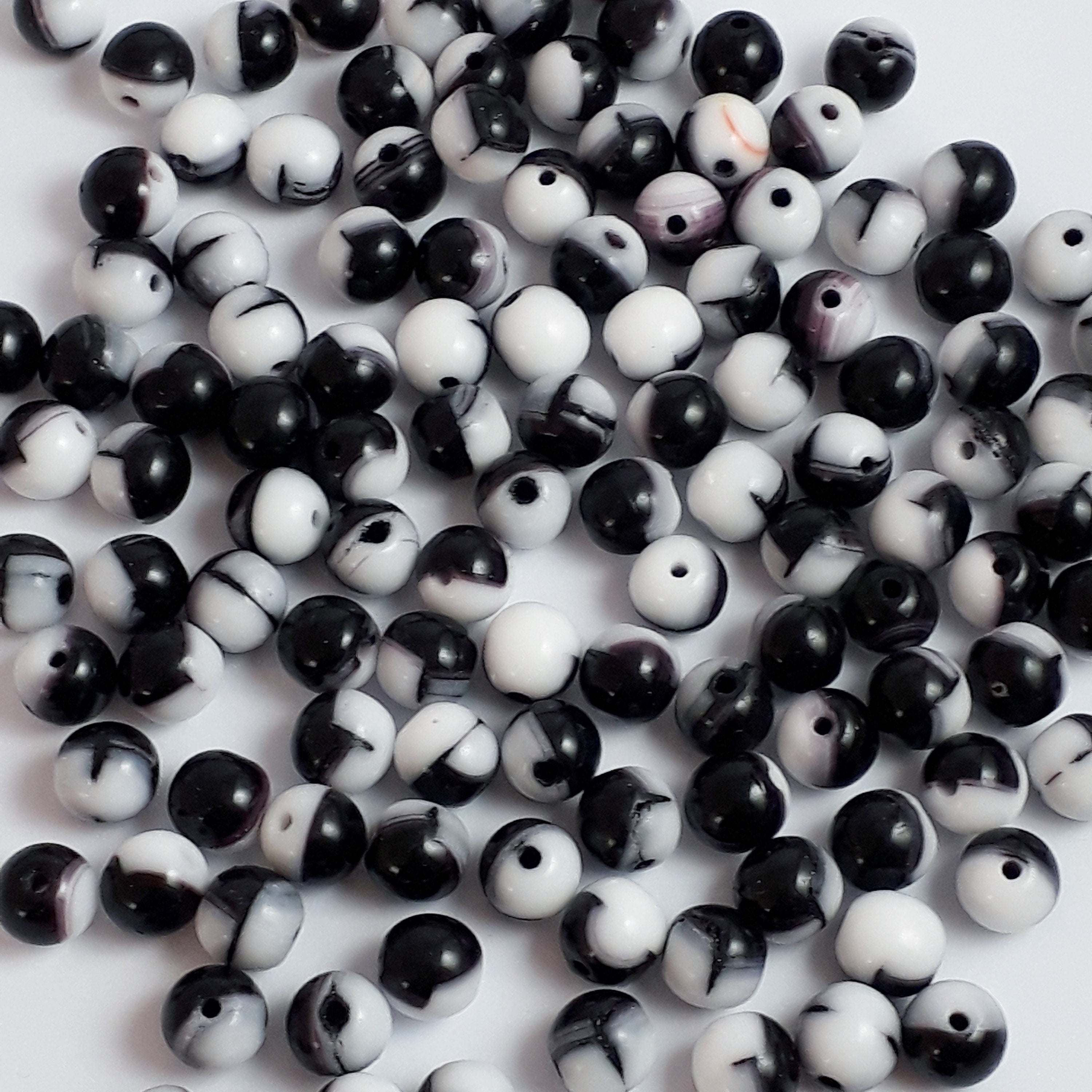 Black, White & Brown Czech Glass Round 6mm - 30pcs