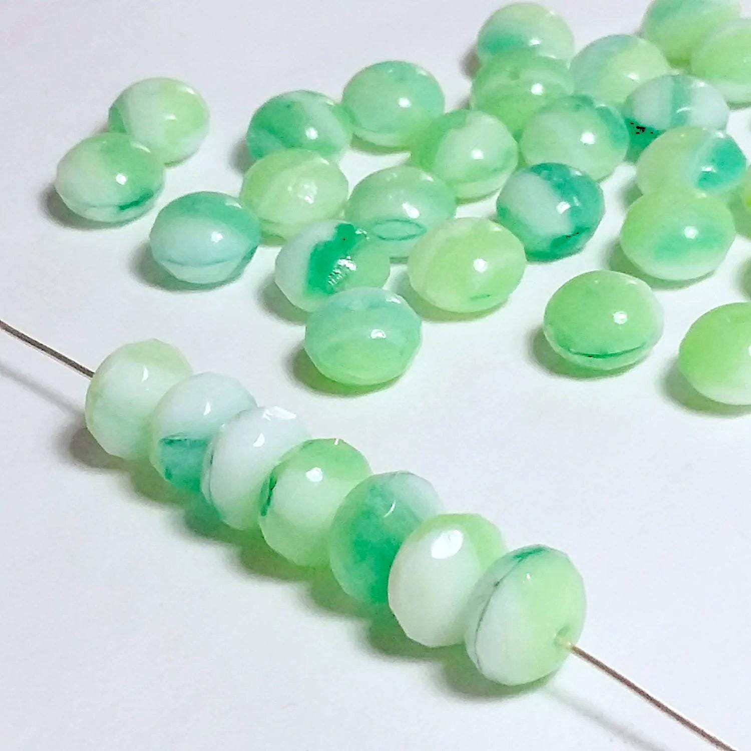 Mixed Green & White Rondelle Czech Glass 9x6mm - 10pcs
