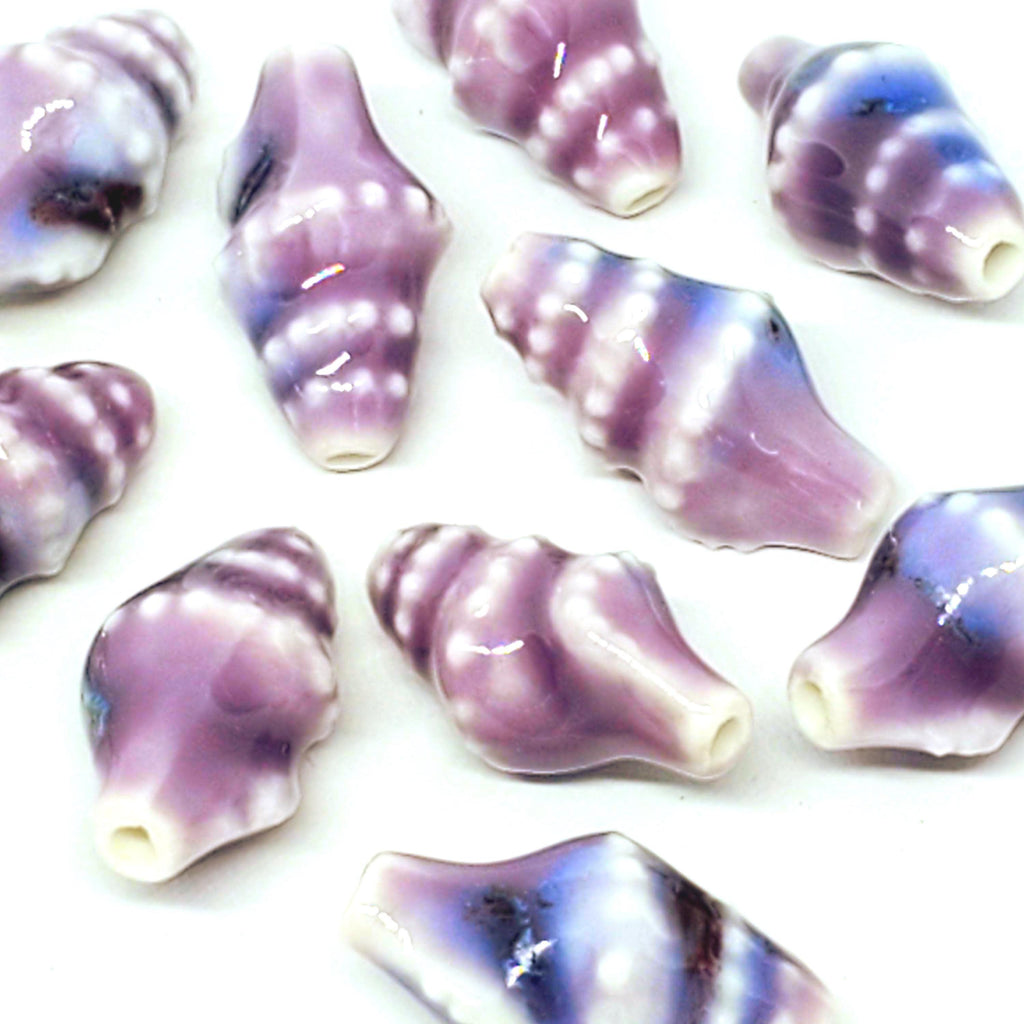 Purple Conch Shell Glazed Ceramic 20x11mm - 2pcs