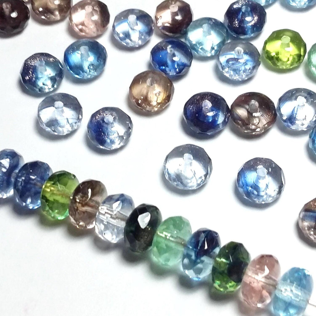 Blue, Green & Pink Czech Glass Rondelle 7x4mm - 20pcs