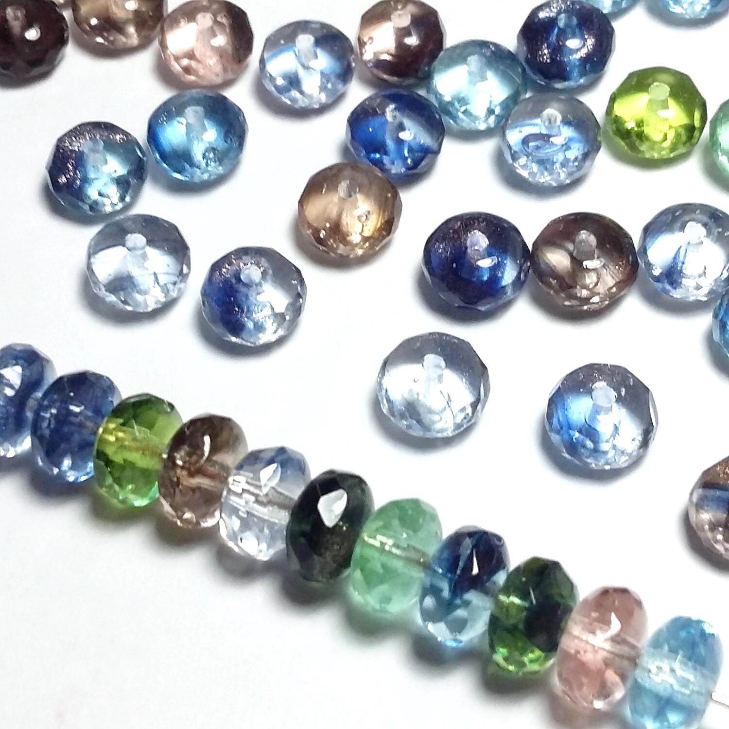 Blue, Green & Pink Czech Glass Rondelle 7x4mm - 20pcs