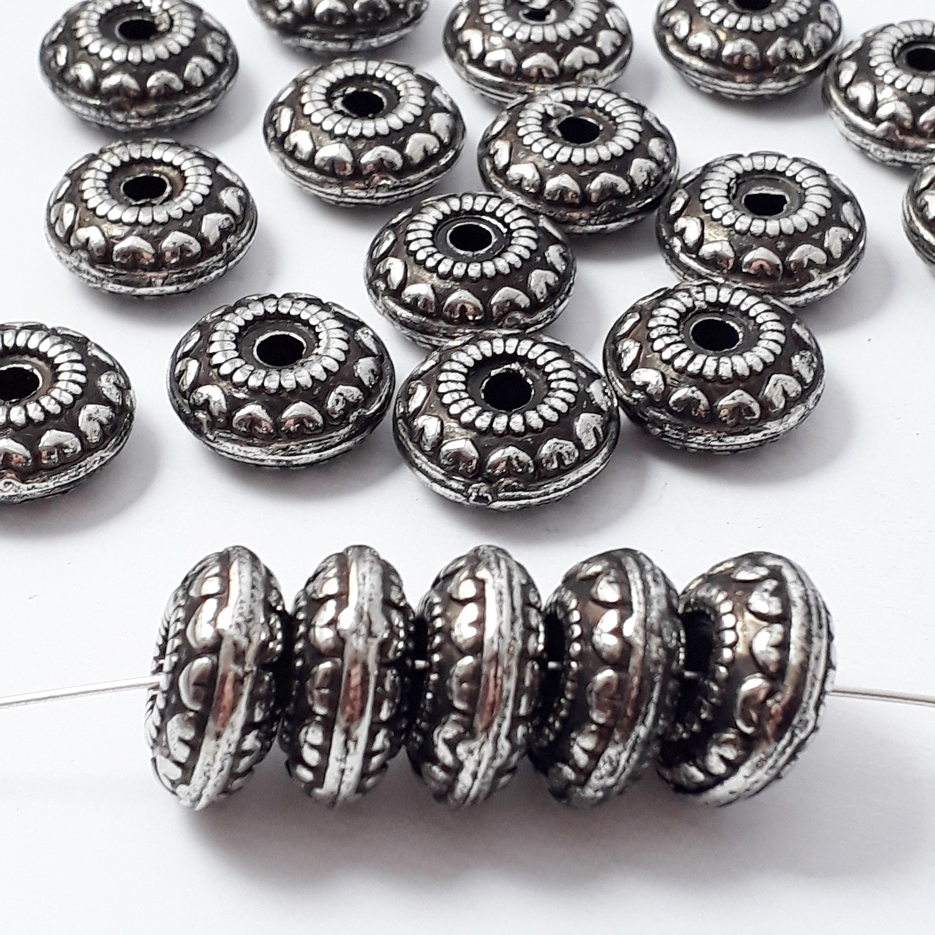 Heart Pattern Silver & Black Plastic CCB Donut 18mm - 5pcs