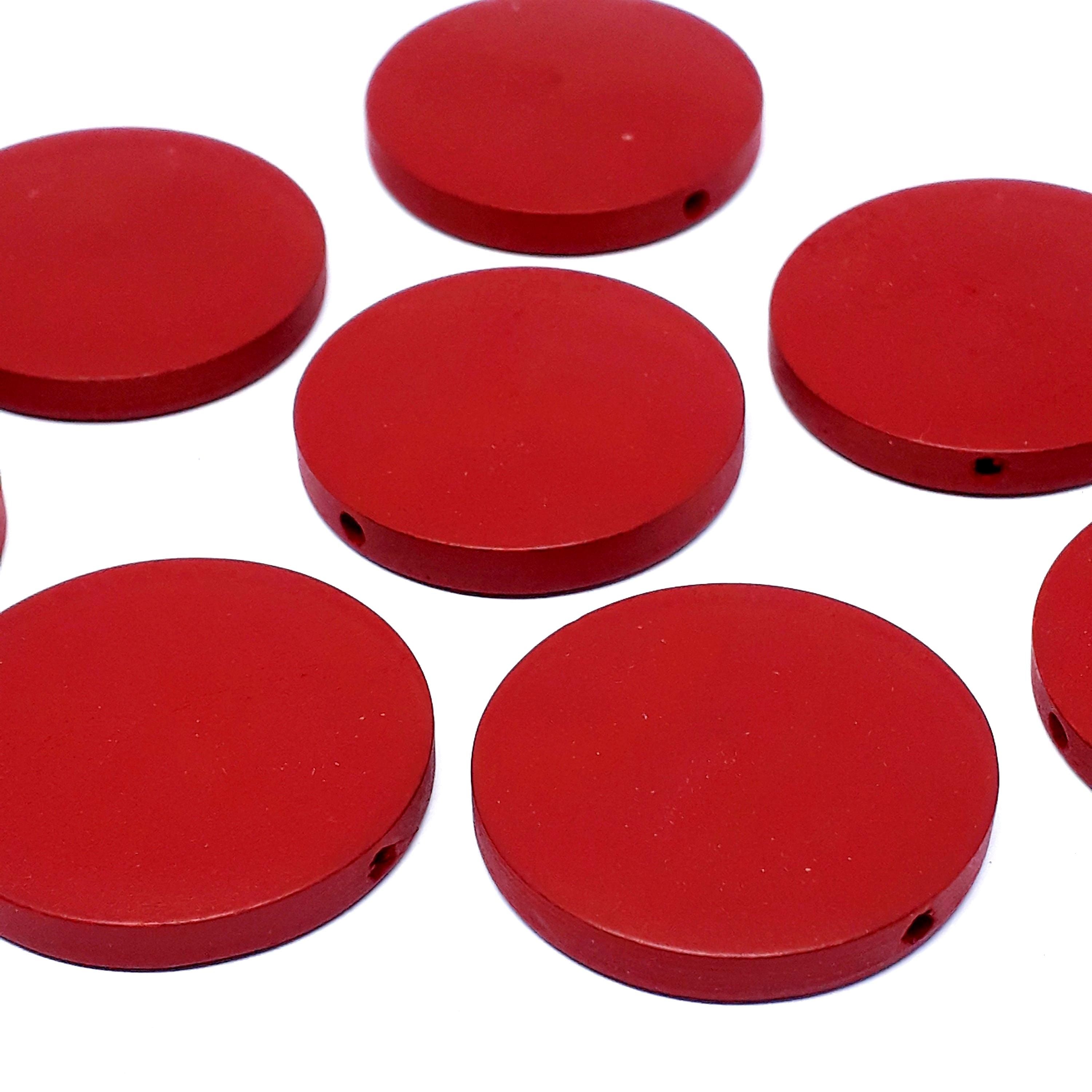 Wine Red Wood Flat Round Coin 30mm - 5pcs