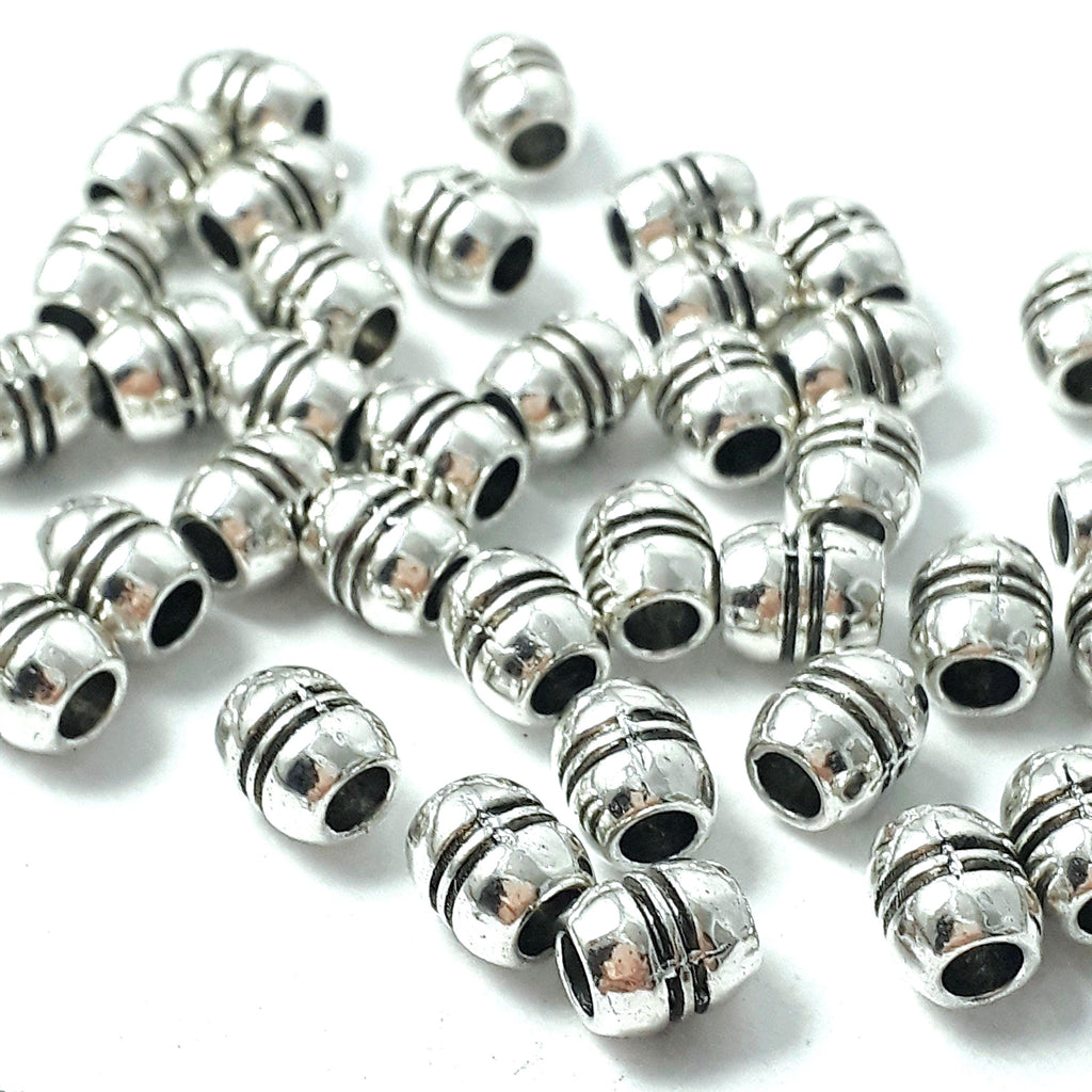 Striped Oval Tube Antique Silver 6x5mm - 20pcs