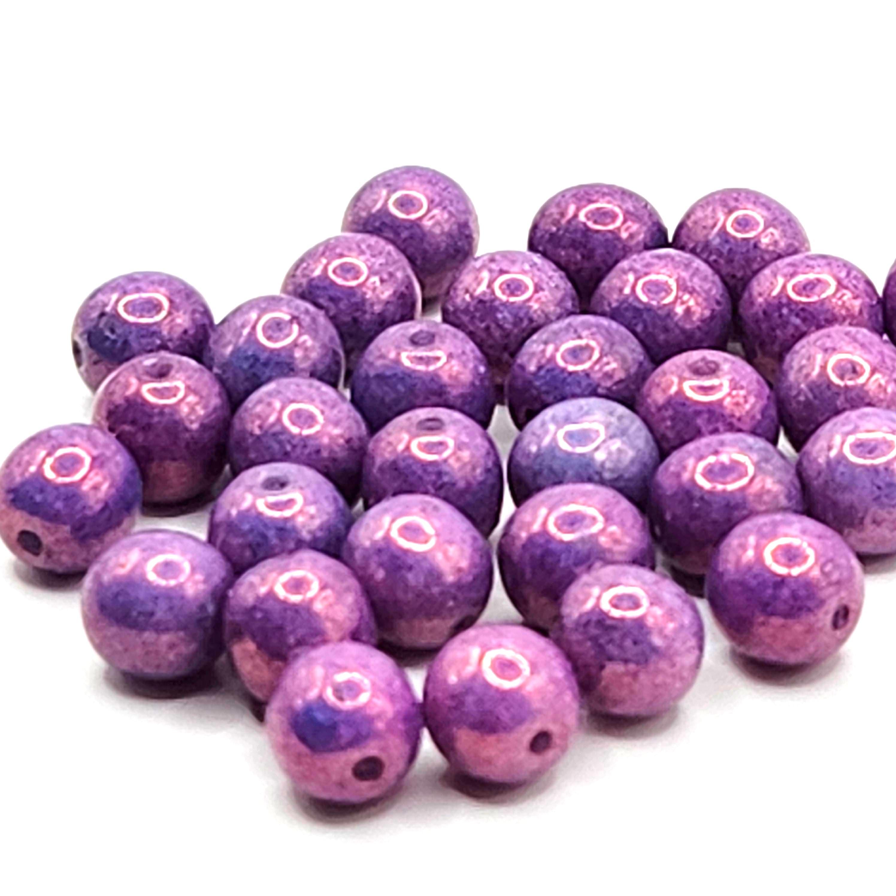 Metallic Purple Lustre Czech Glass Round 6mm - 20pcs