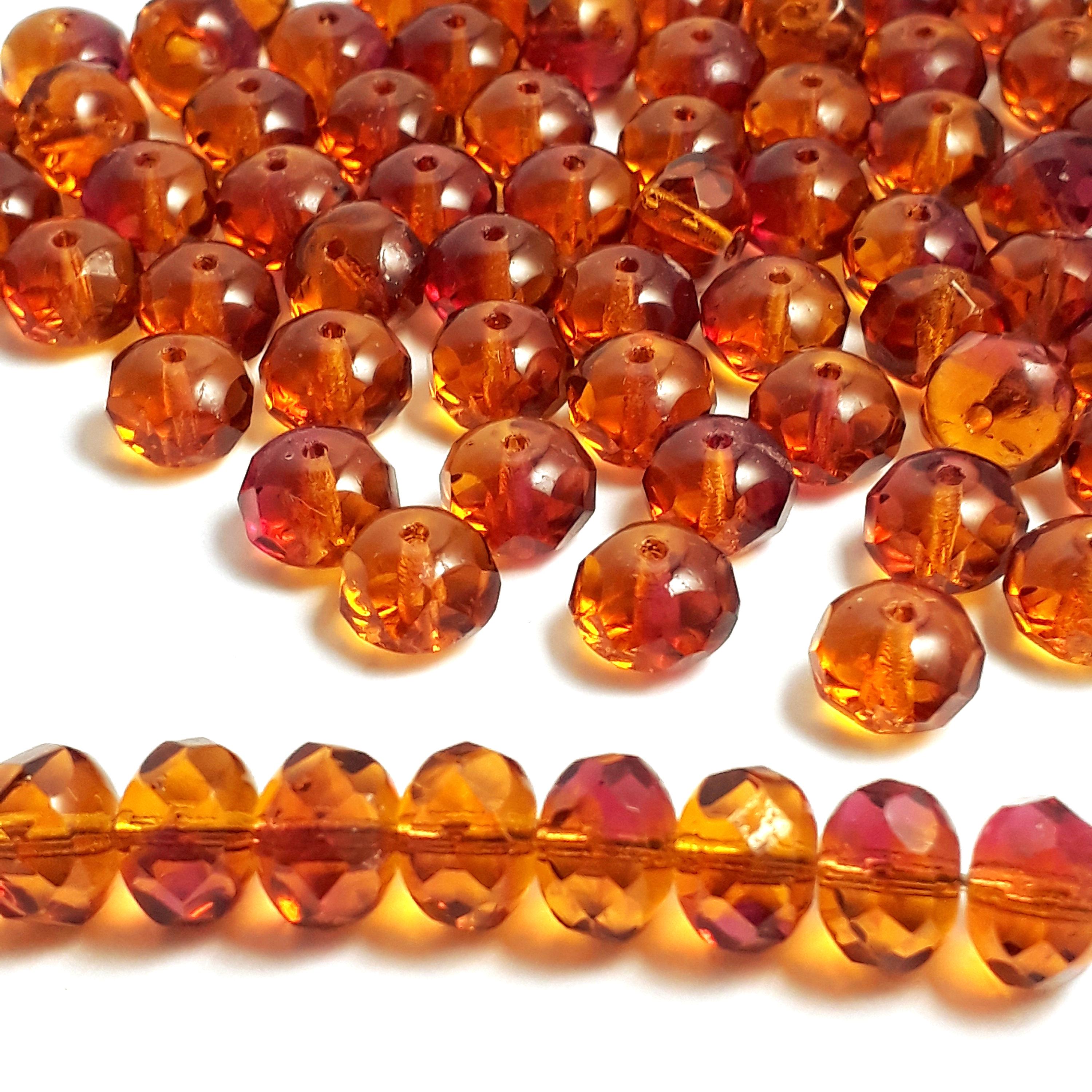 Pink & Orange Rondelle Czech Glass 9x6mm - 10pcs