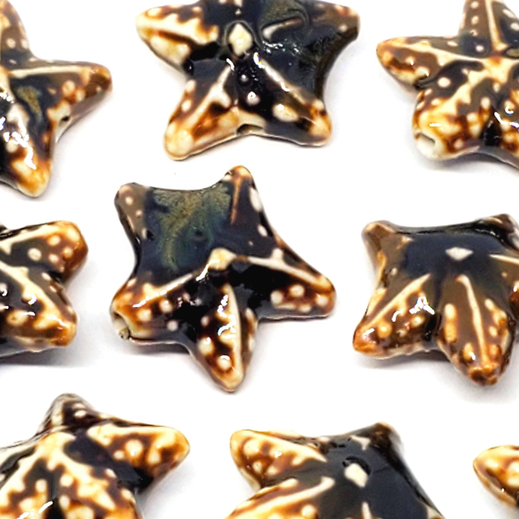 Dark Brown Starfish Glazed Ceramic 22mm - 2pcs
