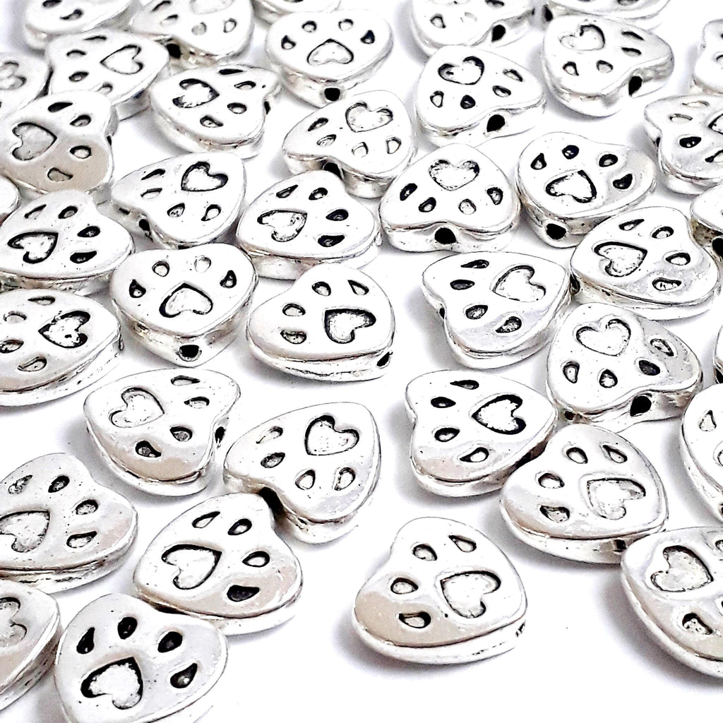 Paw Print Heart Antique Silver 12x11mm - 10pcs