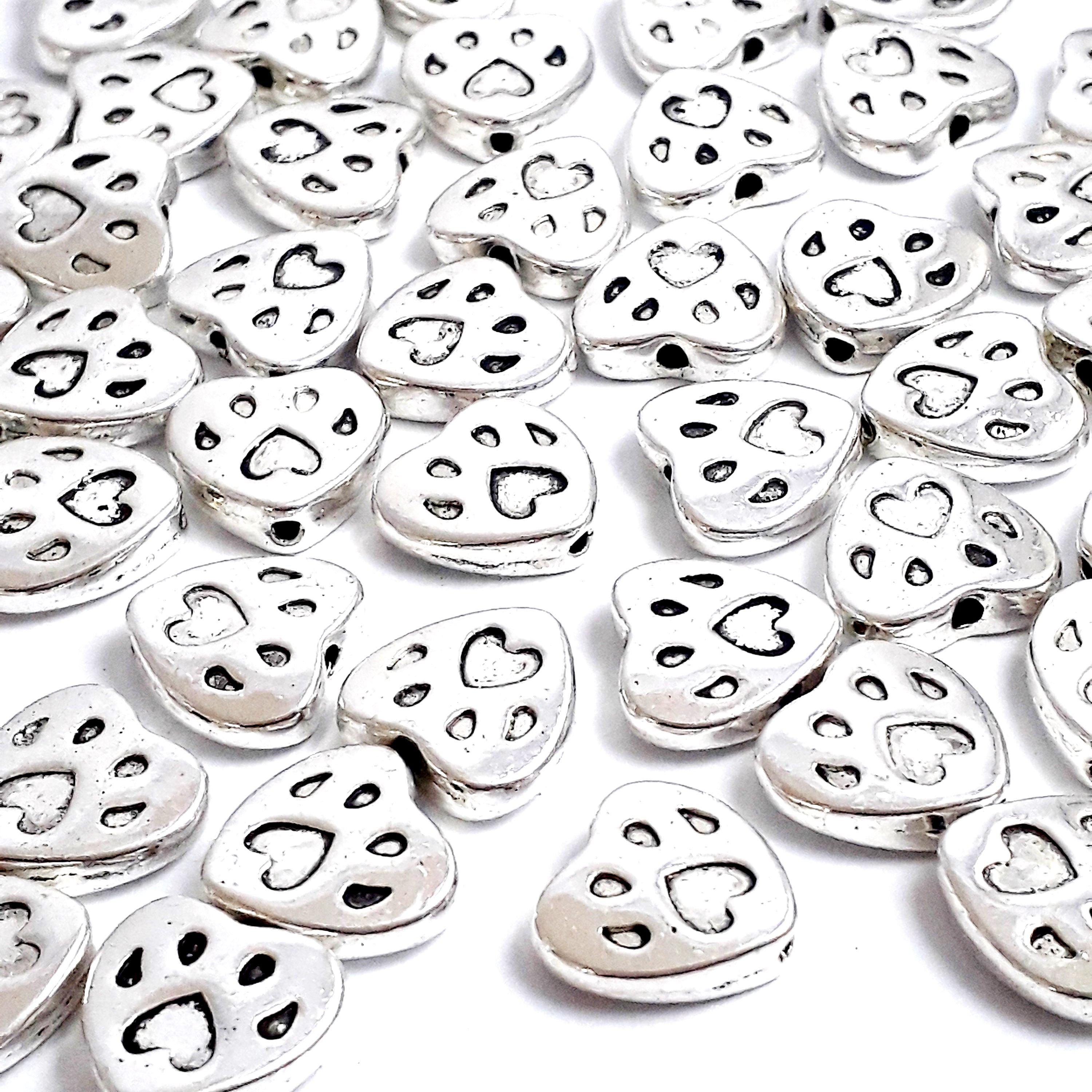 Paw Print Heart Antique Silver 12x11mm - 10pcs