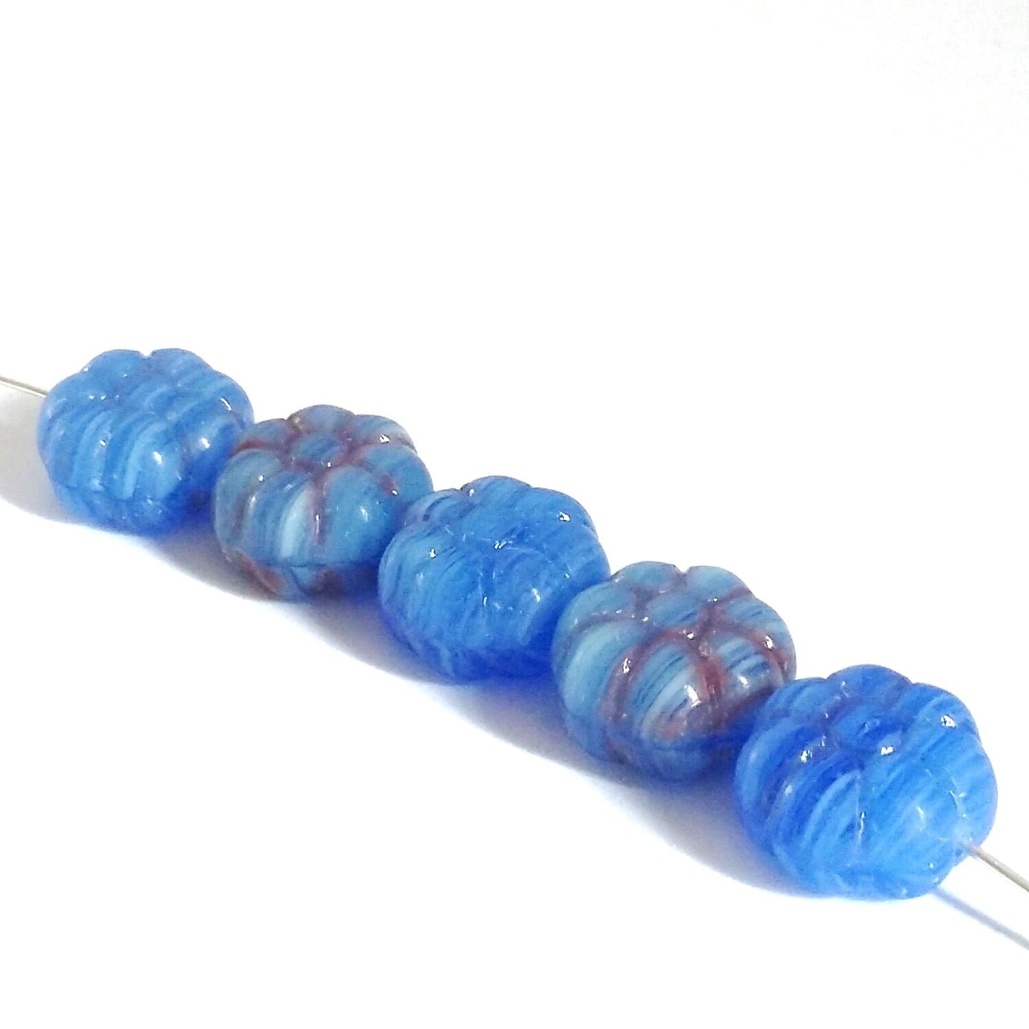 Blue & Red Hawaiian Flower Czech Glass 12mm - 10pcs