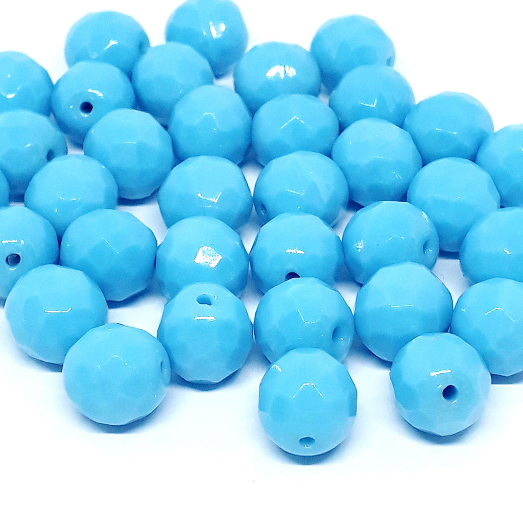 Light Blue Faceted Czech Glass Round 10x9mm - 10pcs