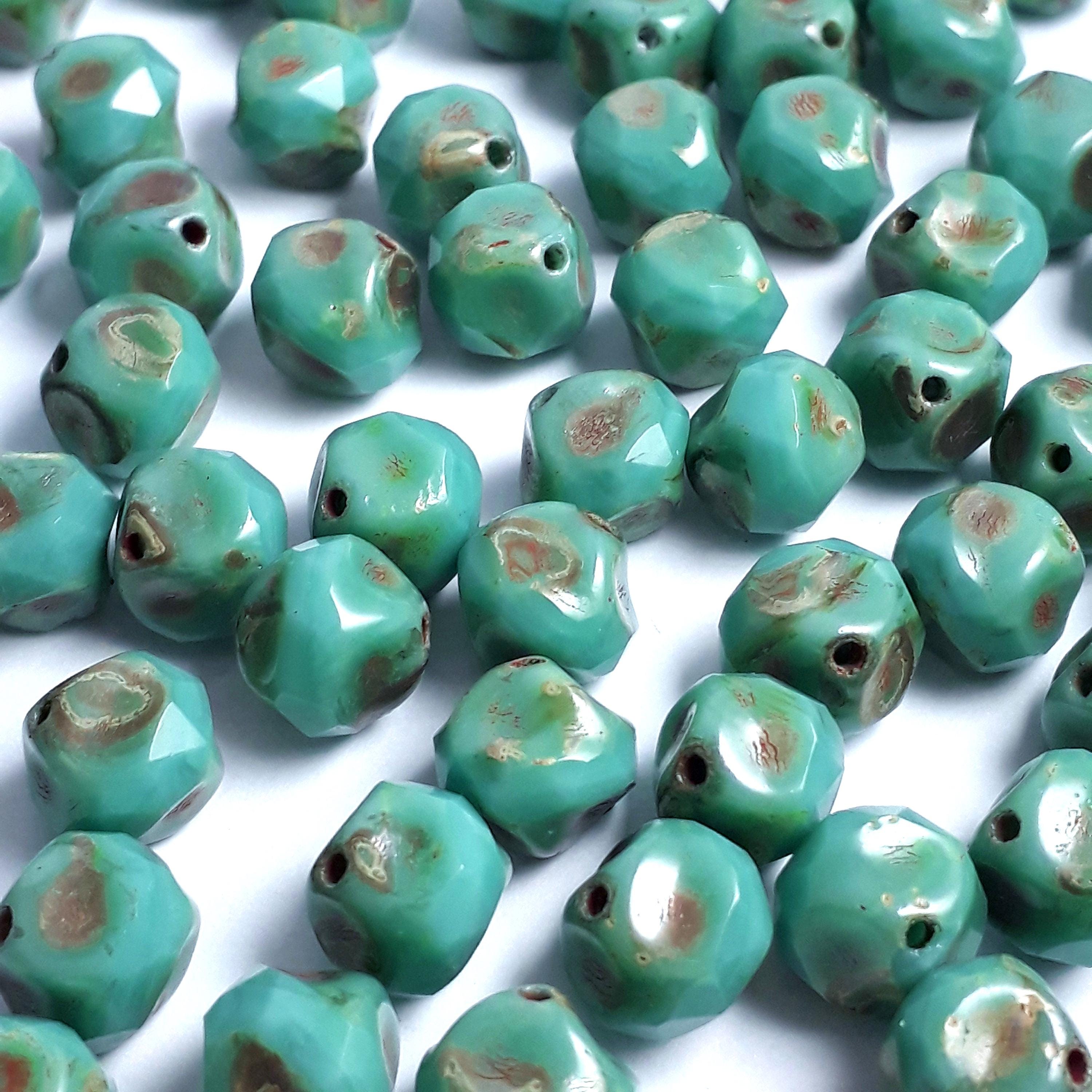 Turquoise Faceted Round Czech Glass 9x8mm - 6pcs