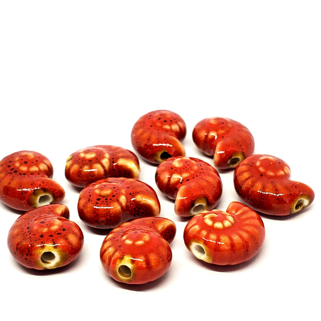 Red Seashell Chunky Glazed Ceramic 21x17mm - 2pcs