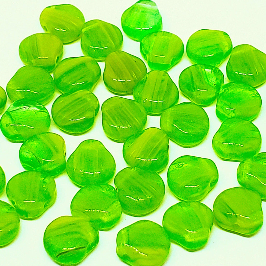 Striped Mixed Green Czech Glass Shell 9mm - 10pcs