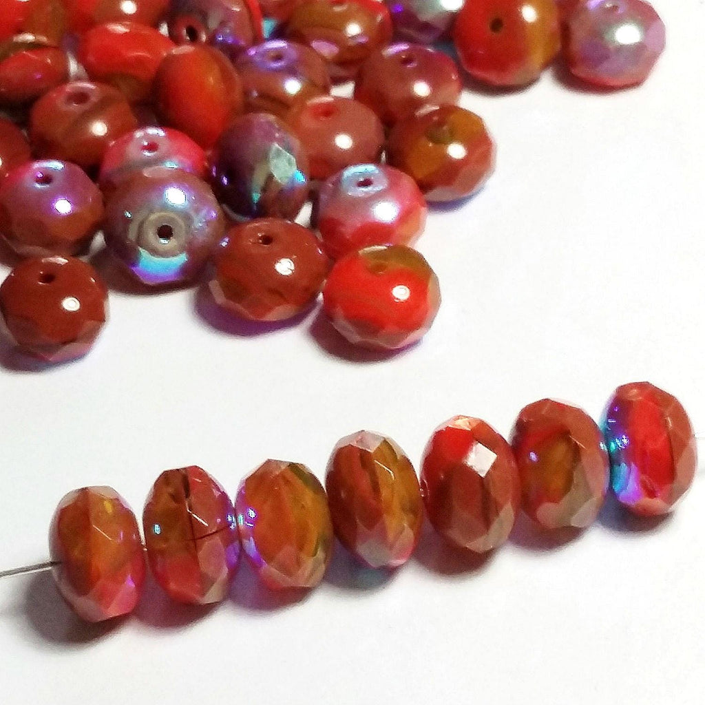 Red Two Tone Metallic Czech Glass Rondelle 11x7mm - 6pcs