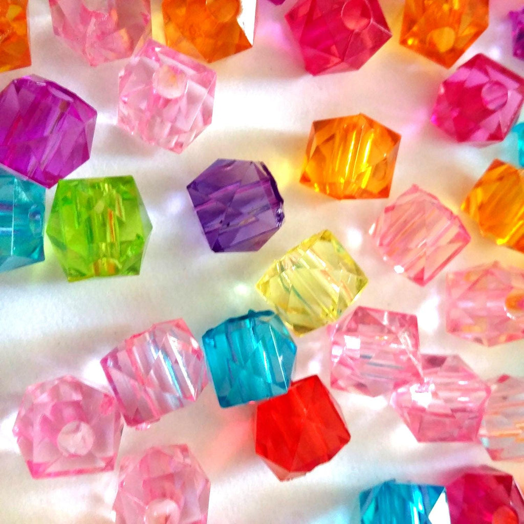Faceted Cube Mixed Colour 8mm - 50pcs