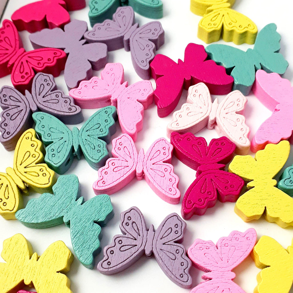 Wood Butterfly Mixed Colour 24x18mm - 10pcs