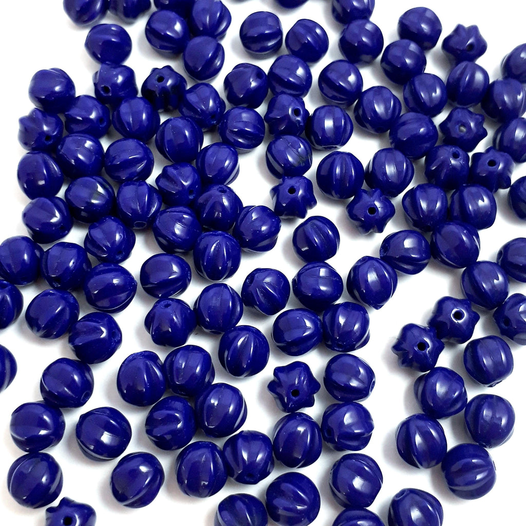 Dark Blue Fluted Round Czech Glass 6mm - 30pcs