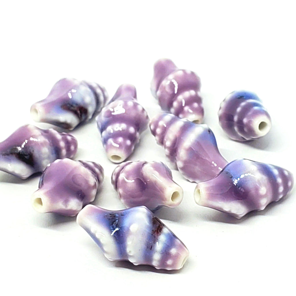 Purple Conch Shell Glazed Ceramic 20x11mm - 2pcs