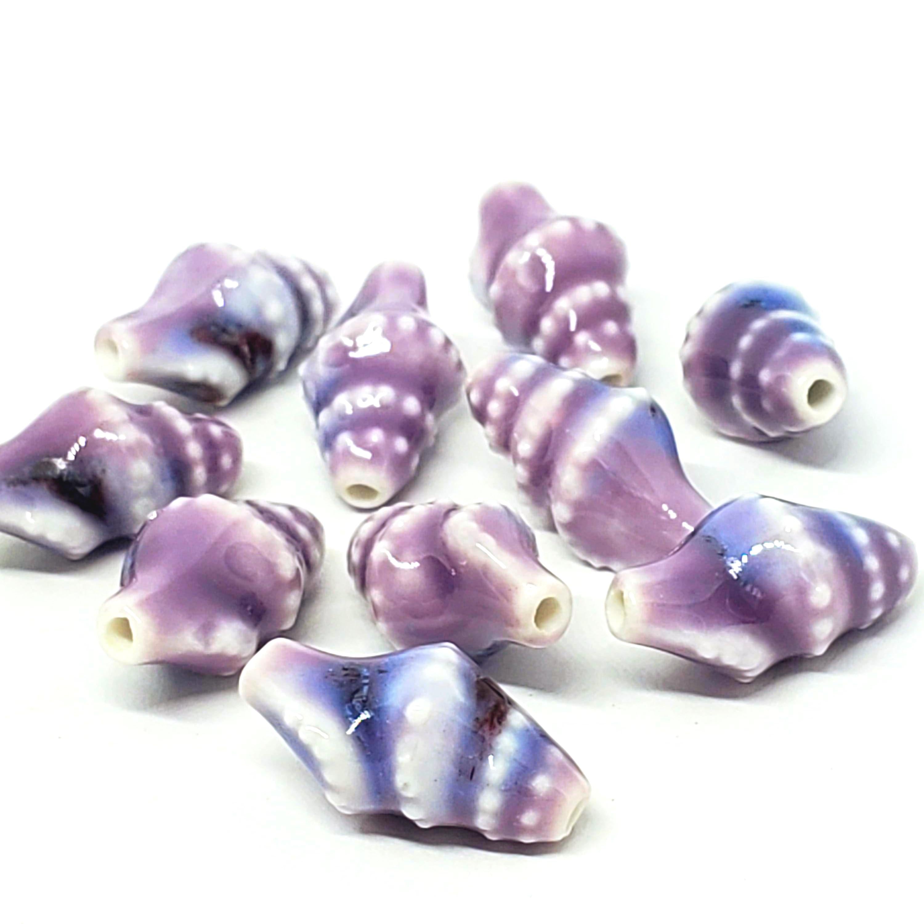 Purple Conch Shell Glazed Ceramic 20x11mm - 2pcs