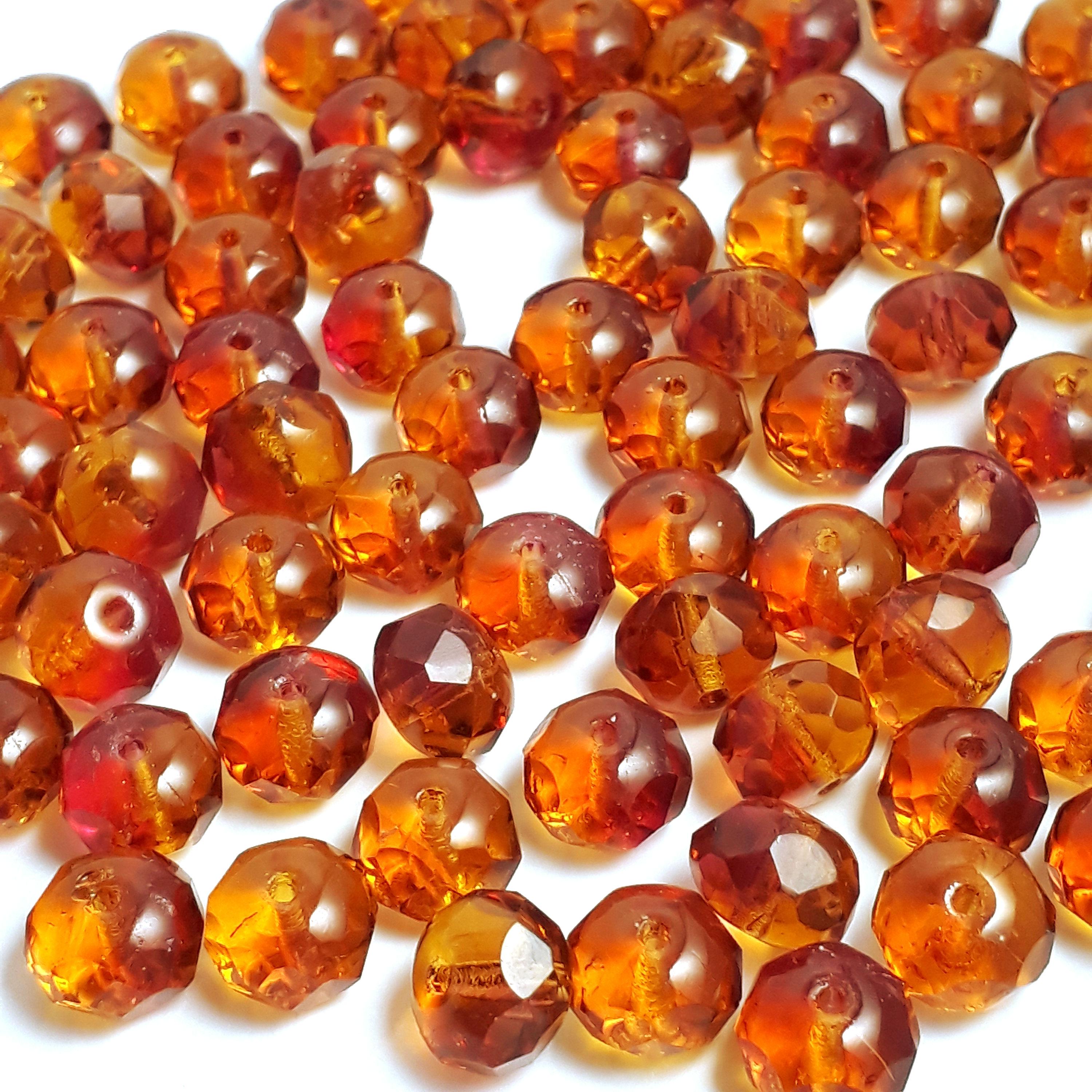 Pink & Orange Rondelle Czech Glass 9x6mm - 10pcs