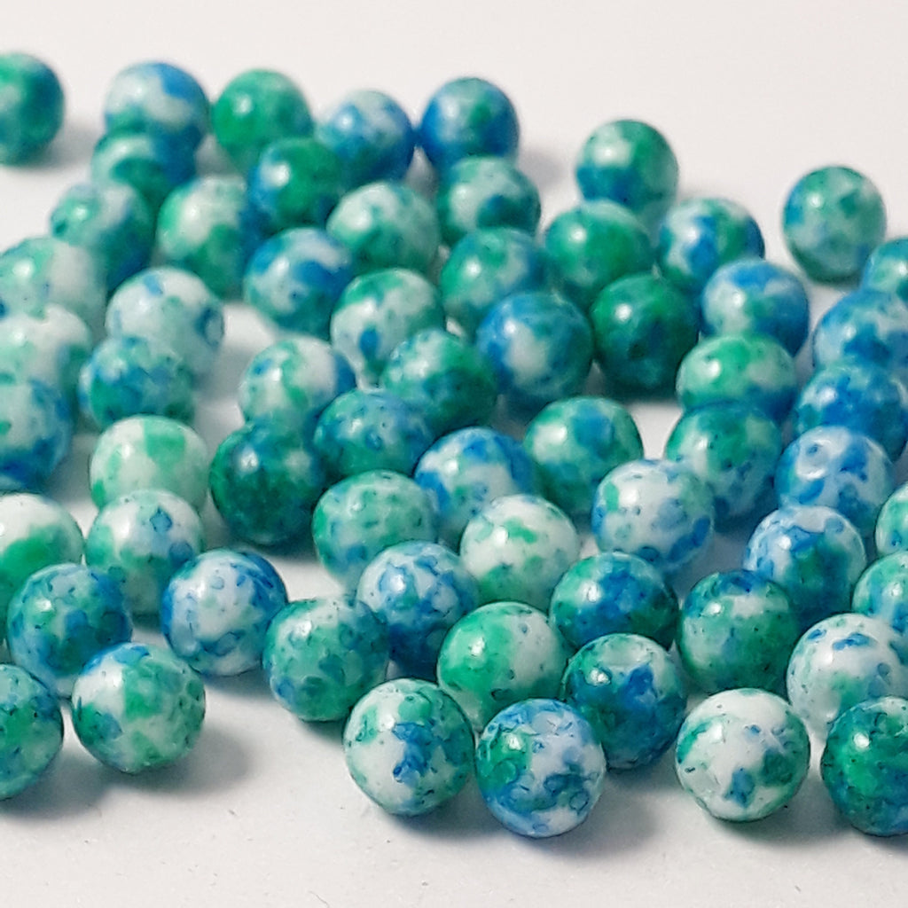 Green, Blue & White Czech Glass Round 5mm - 40pcs