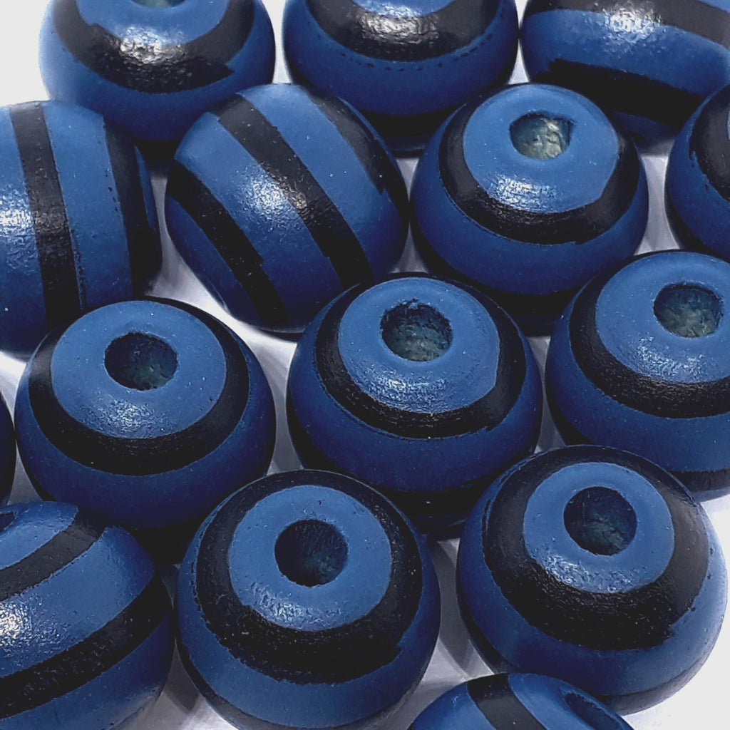 Dark Blue & Black Striped Wood 16x15mm - 5pcs