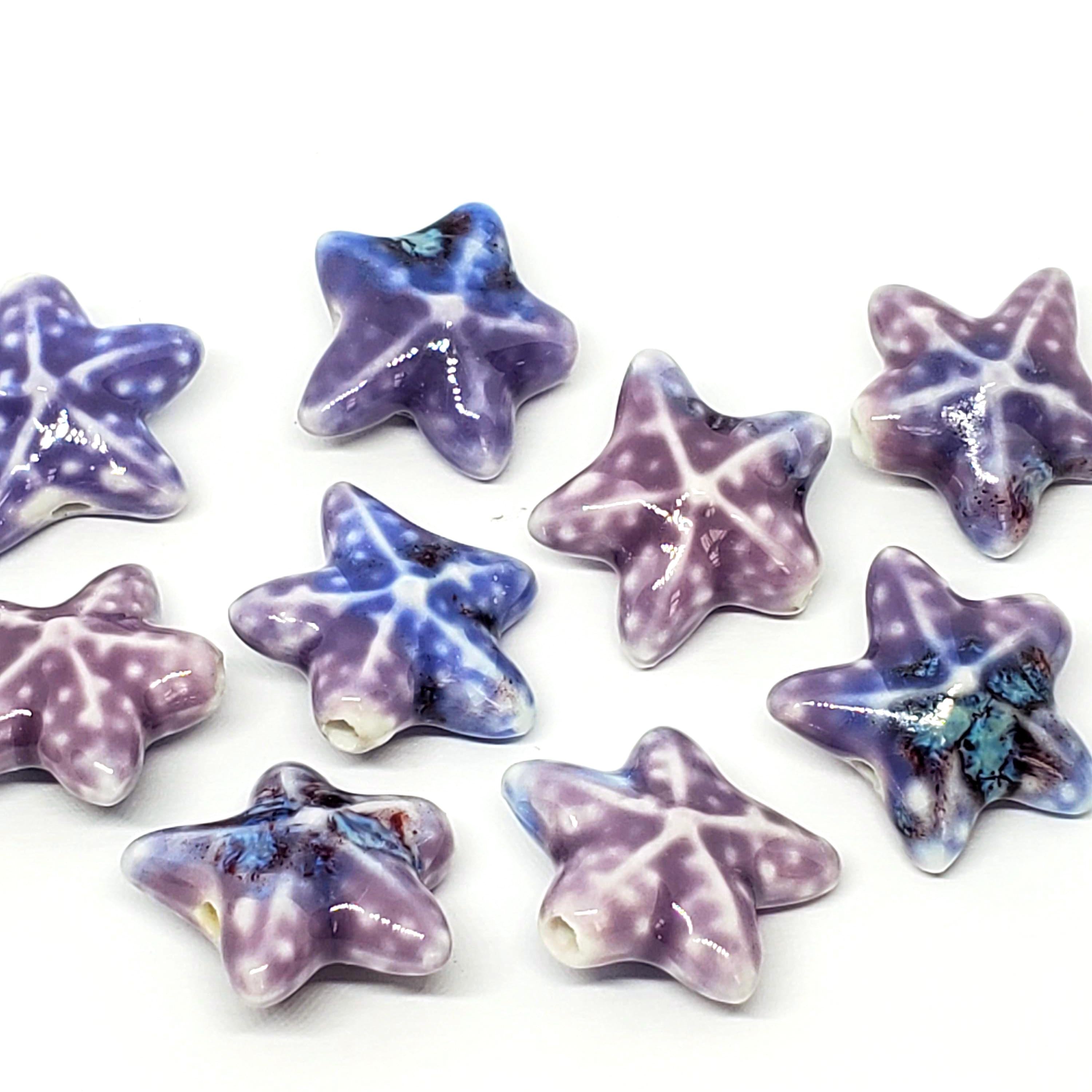 Two Tone Purple Starfish Glazed Ceramic 22mm - 2pcs