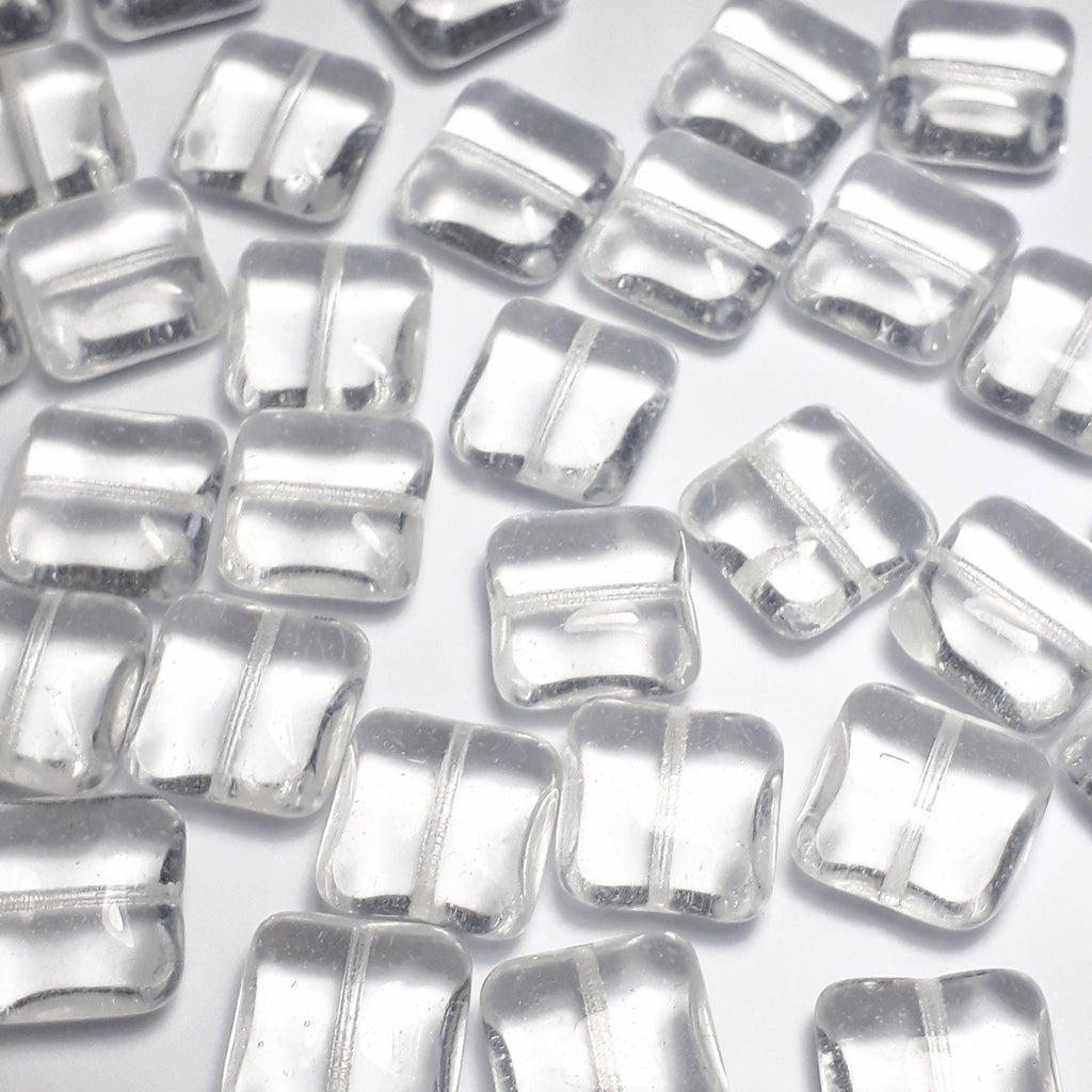 Clear Puffed Square Czech Glass 14mm - 10pcs