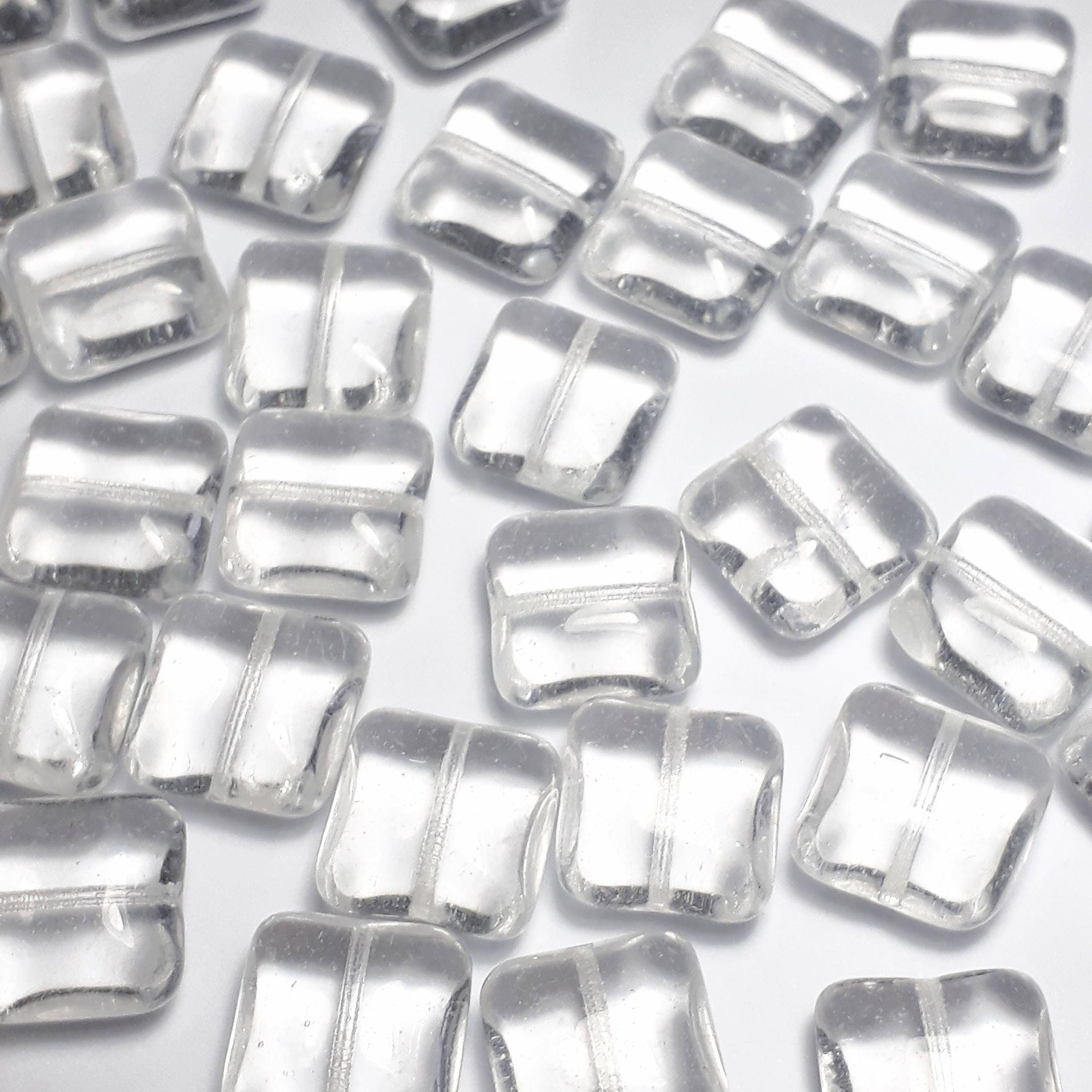 Clear Puffed Square Czech Glass 14mm - 10pcs