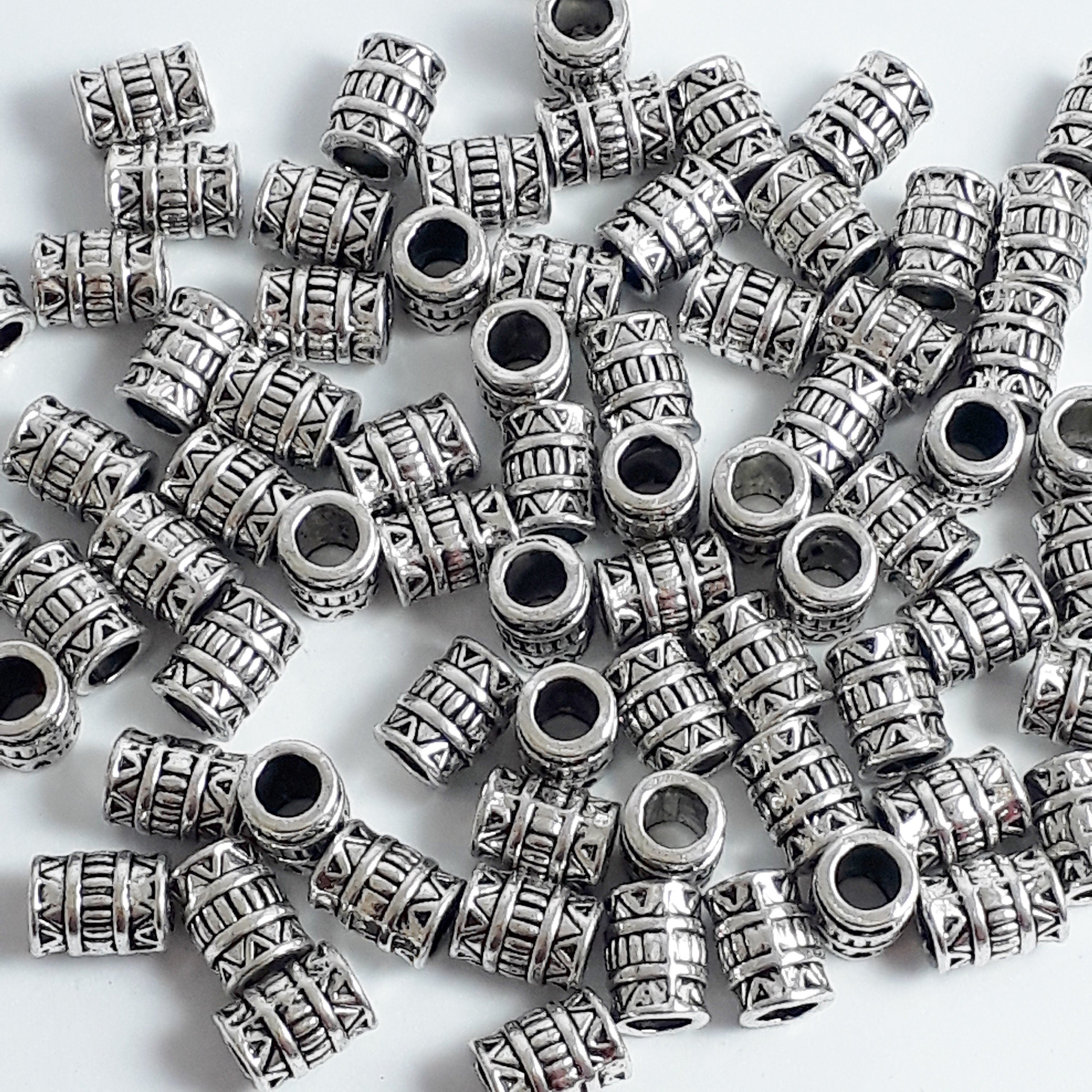 African Patterned Tube Antique Silver 7x5mm - 20pcs