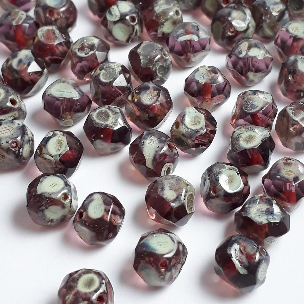 Amethyst Czech Glass Pinched Rondelle 9x8mm - 6pcs