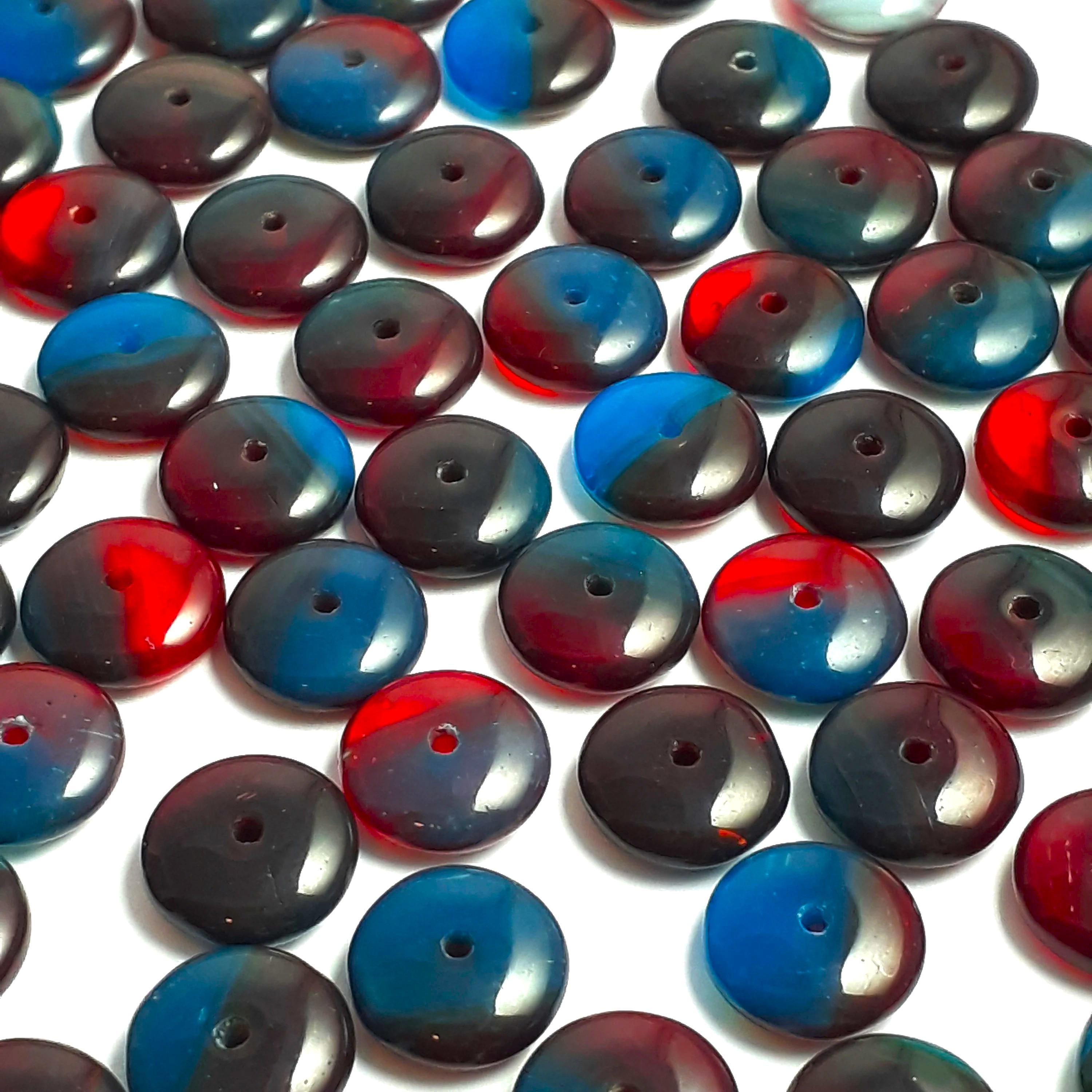 Red & Blue Czech Glass Disc 9mm - 20pcs