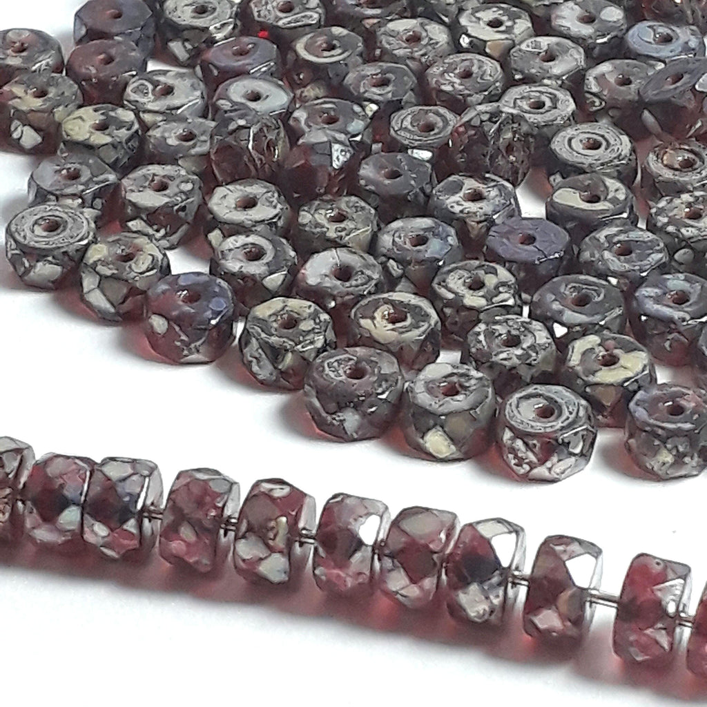Cherry Red & Metallic Lustre Czech Glass Rondelle 6x3mm - 10pcs