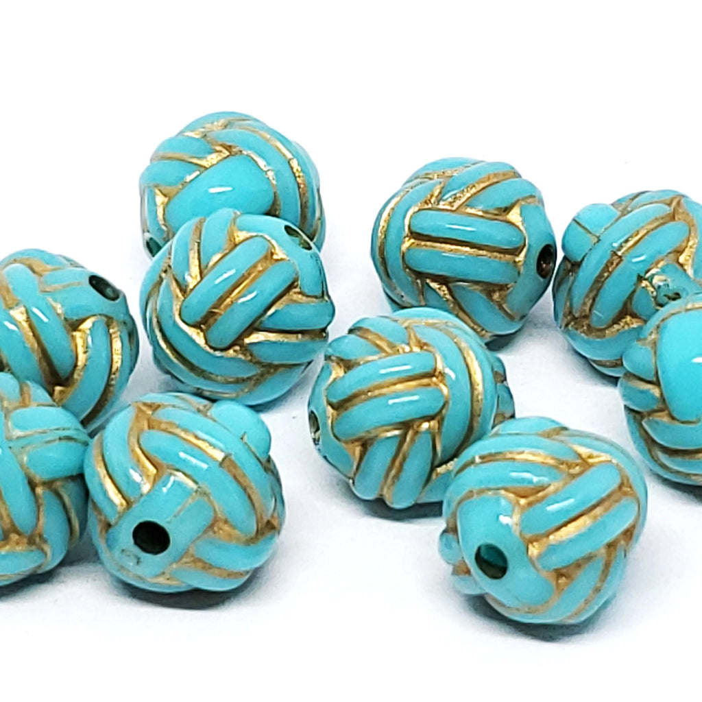 Turquoise & Gold Resin Knot 11mm - 2pcs