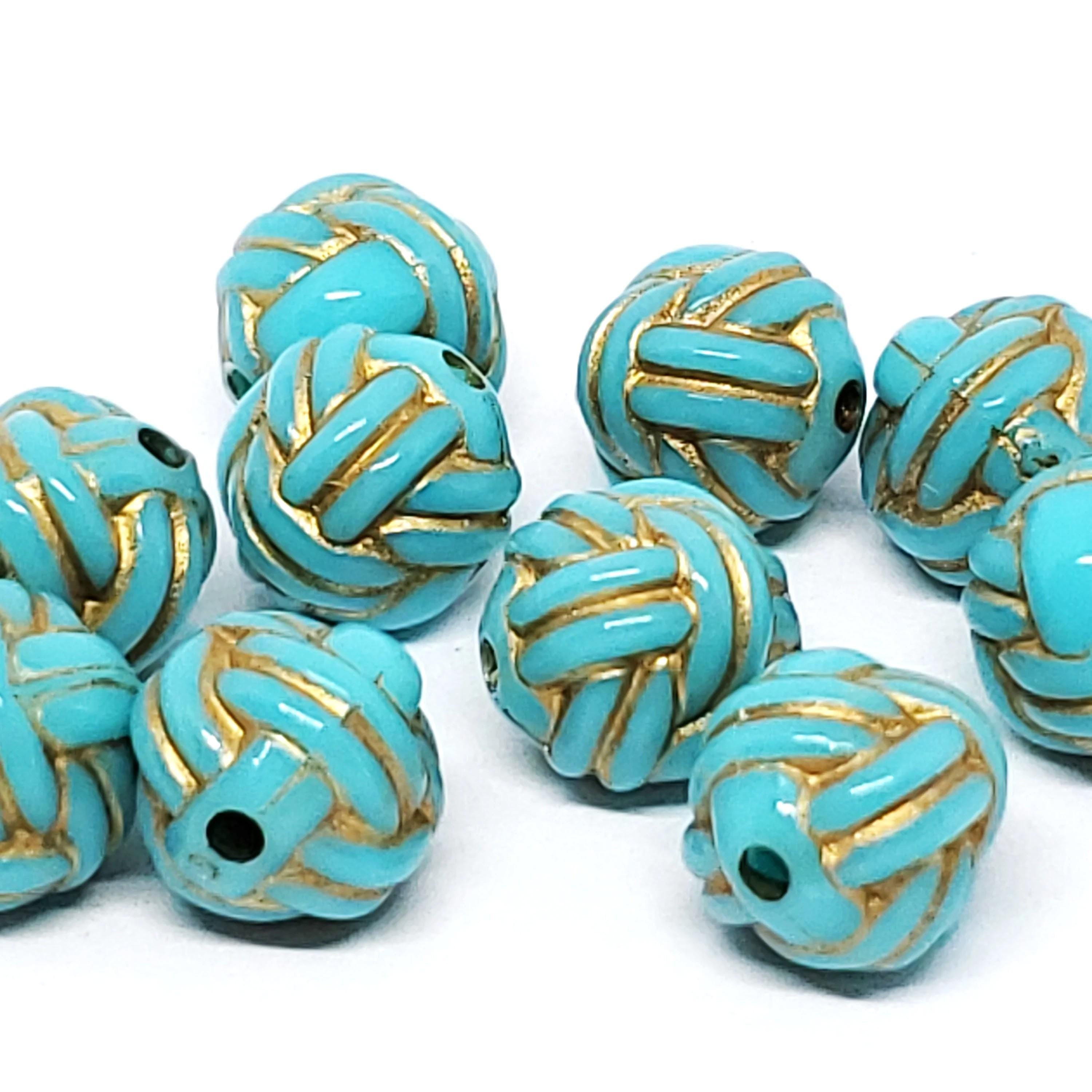 Turquoise & Gold Resin Knot 11mm - 2pcs