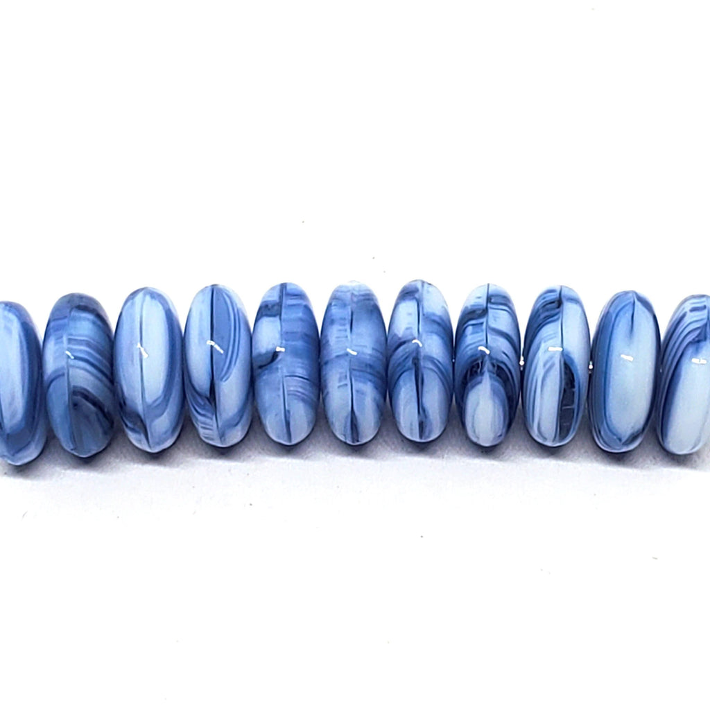 White & Blue Striped Czech Glass Druk Disc 8mm - 30pcs