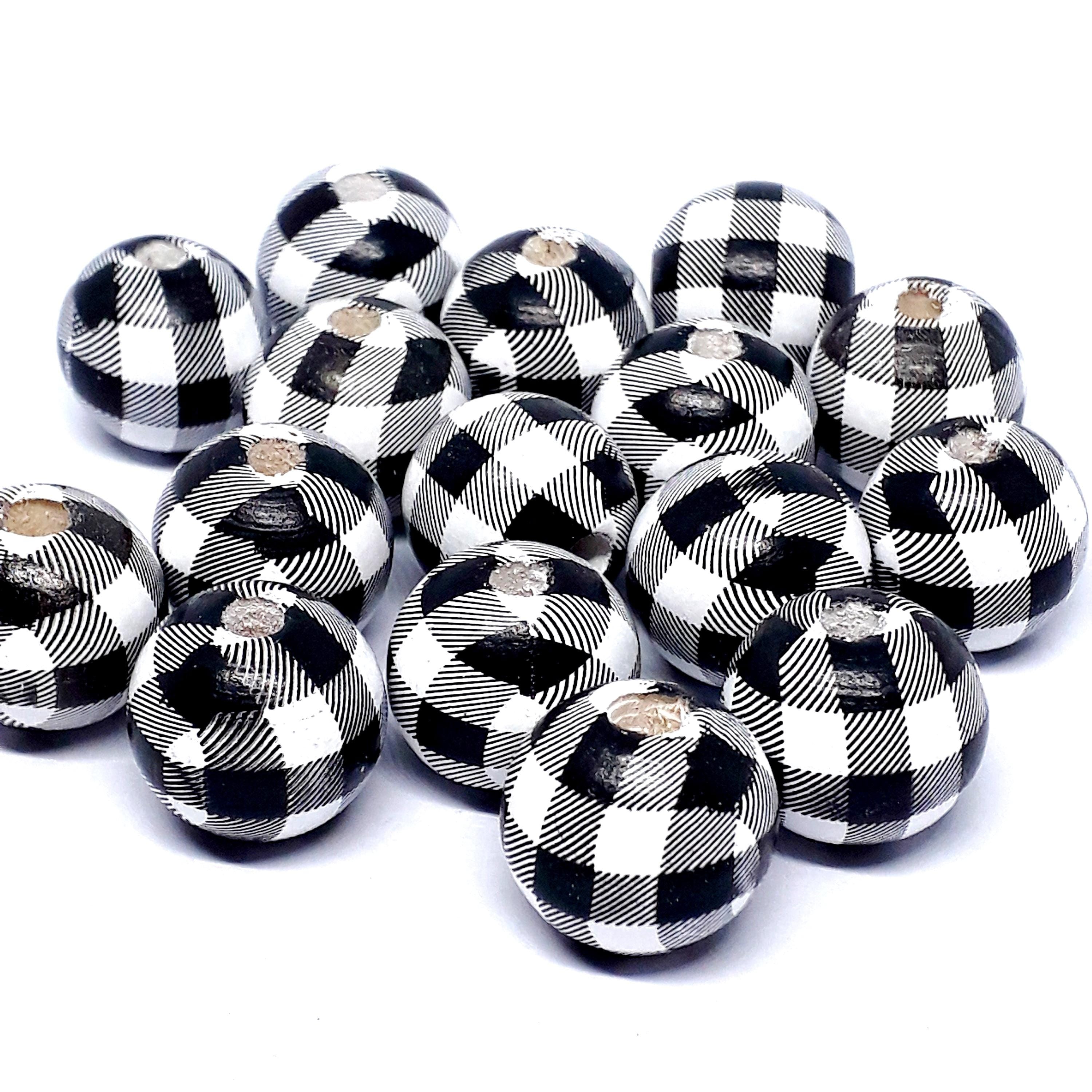 White & Black Checked Wood 15x14mm - 5pcs