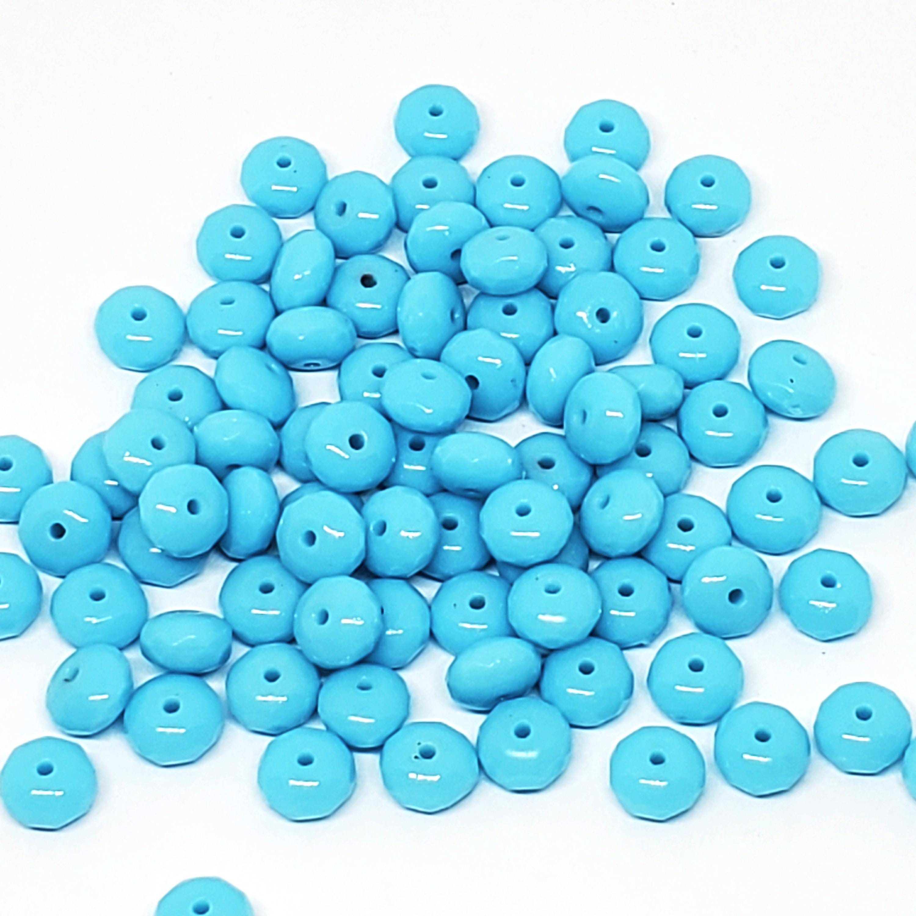 Light Blue Opaque Czech Glass Faceted Rondelle 4x7mm - 20pcs