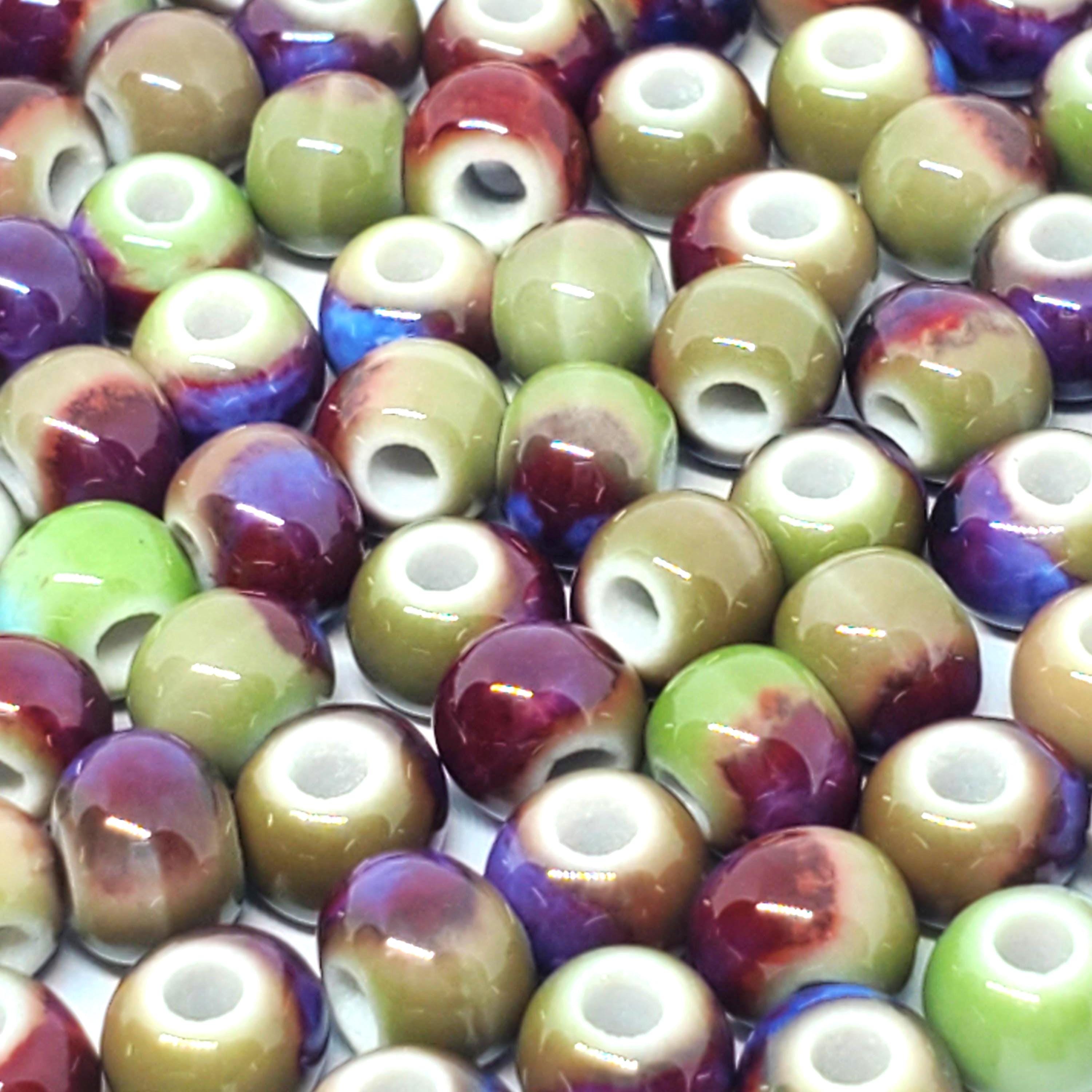 Red, Purple & Green Glazed Ceramic Rondelle 6x5mm - 50pcs