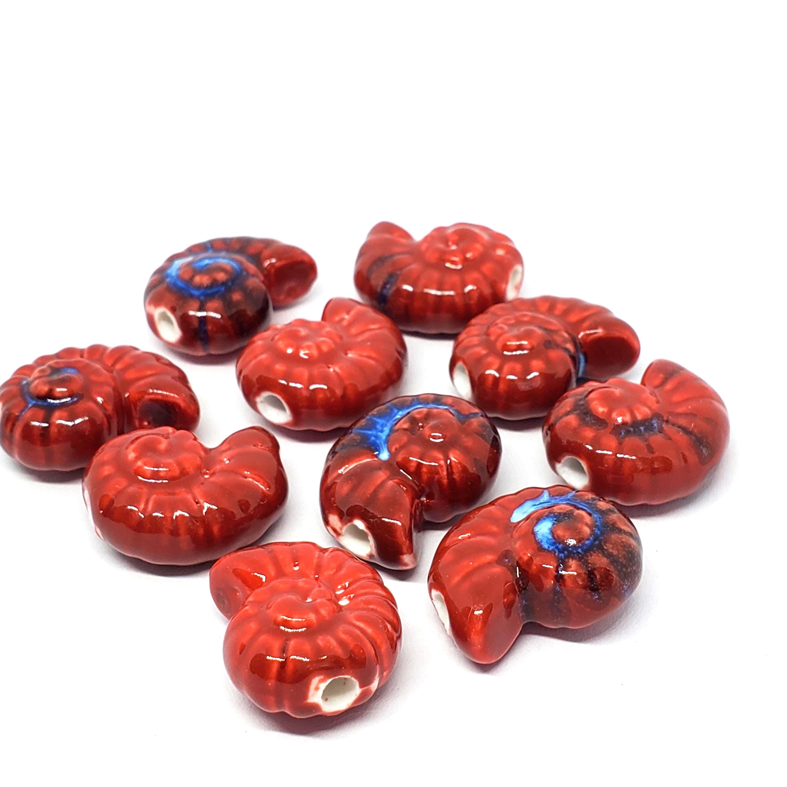 Red & Blue Seashell Chunky Glazed Ceramic 21x17mm - 2pcs