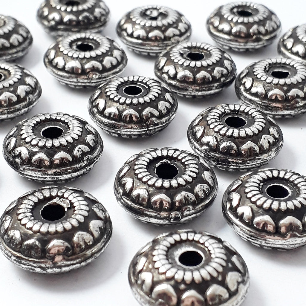 Heart Pattern Silver & Black Plastic CCB Donut 18mm - 5pcs