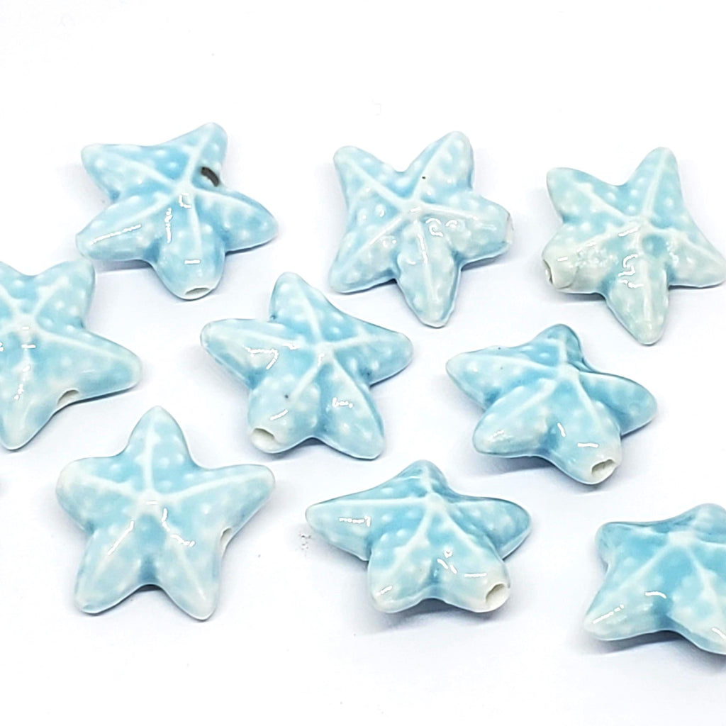 Starfish Light Blue Glazed Ceramic 22mm - 2pcs