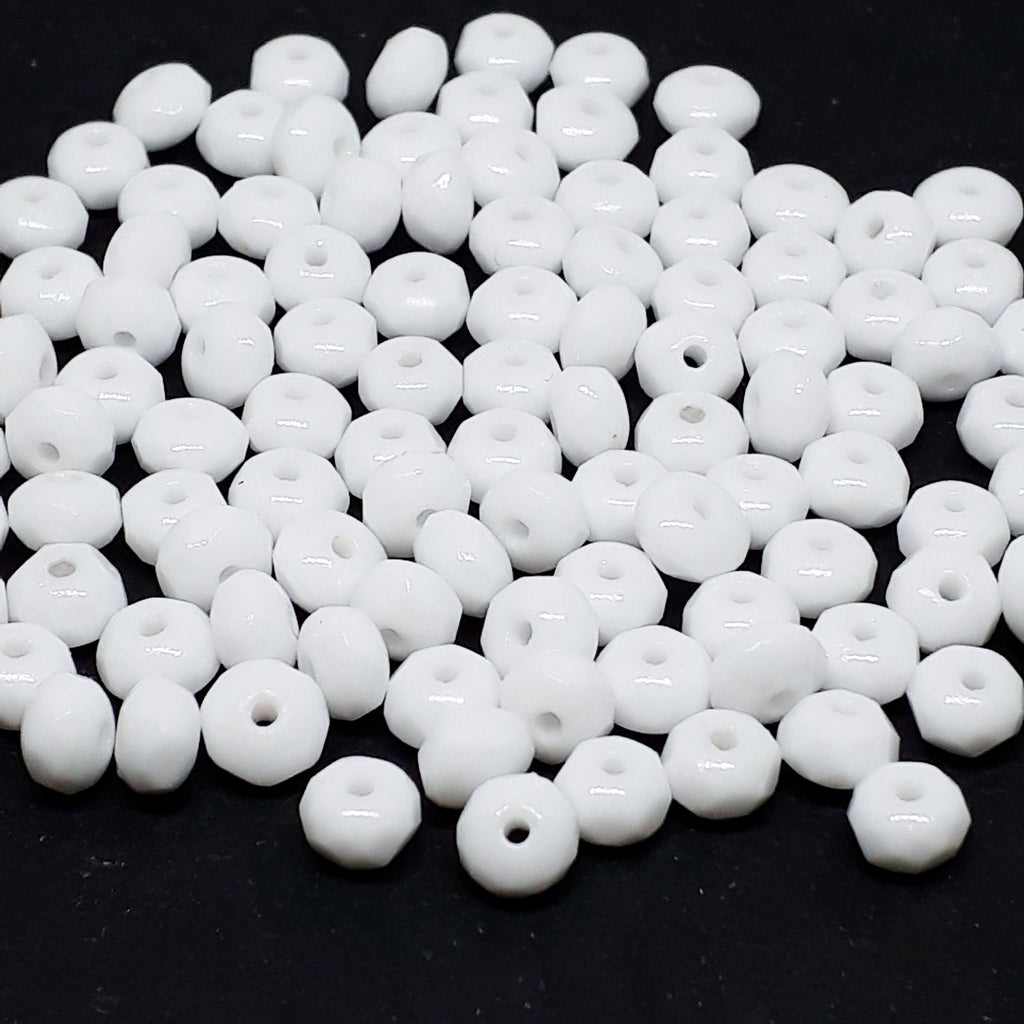 Opaque White Czech Glass Faceted Rondelle 5x3mm - 40pcs