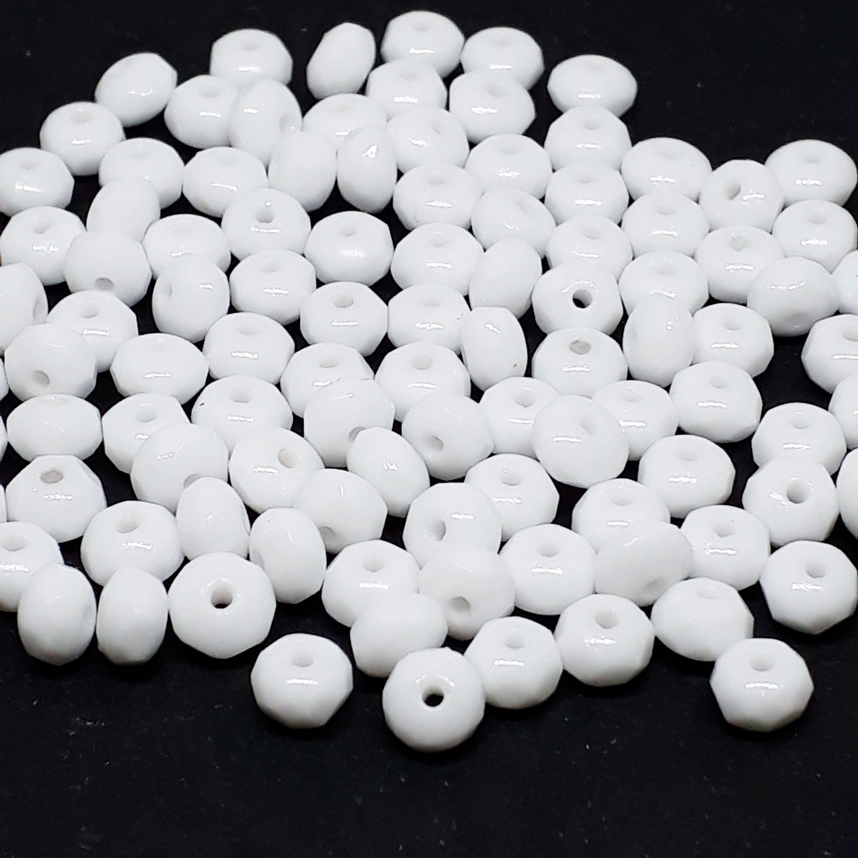 Opaque White Czech Glass Faceted Rondelle 5x3mm - 40pcs