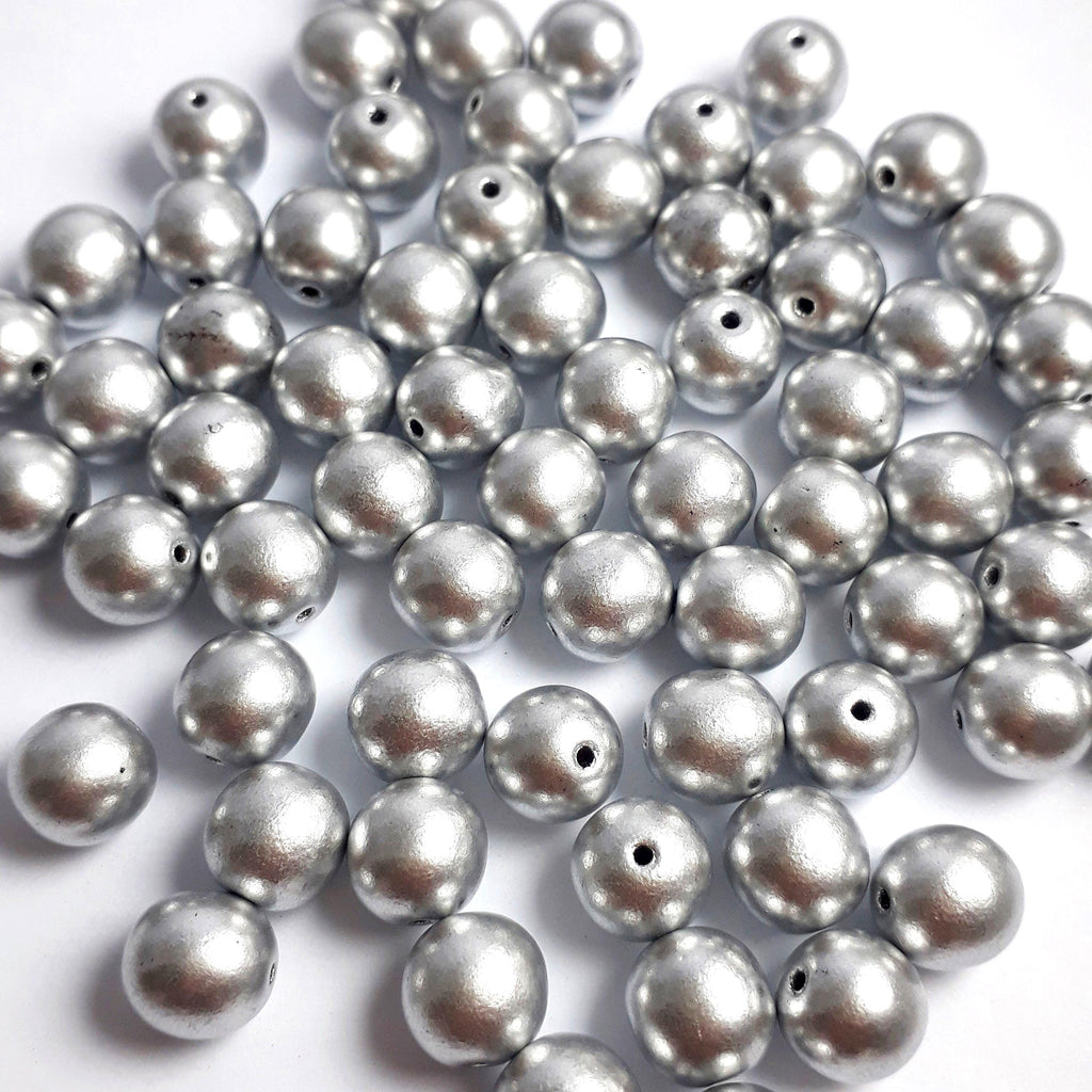 Pearlized Silver Czech Glass Round 8mm - 20pcs